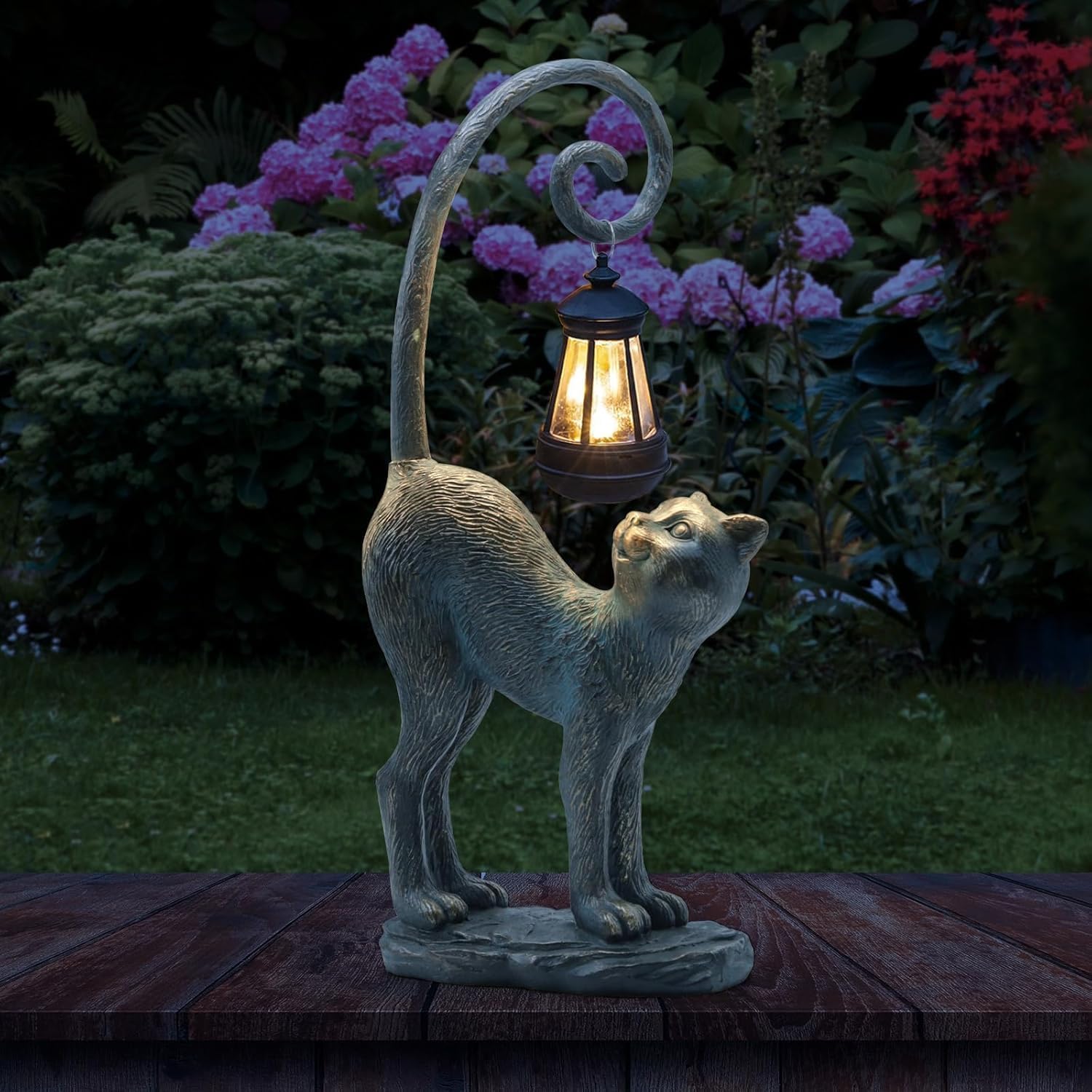Halloween Decorations Gifts Outdoor Cat Garden Statues with Solar Lights, Home Decor Cat Figurines for Lawn,Patio,Balcony,Porch,Yard Art Ornament- Birthday Gifts for Women Grandma Sister