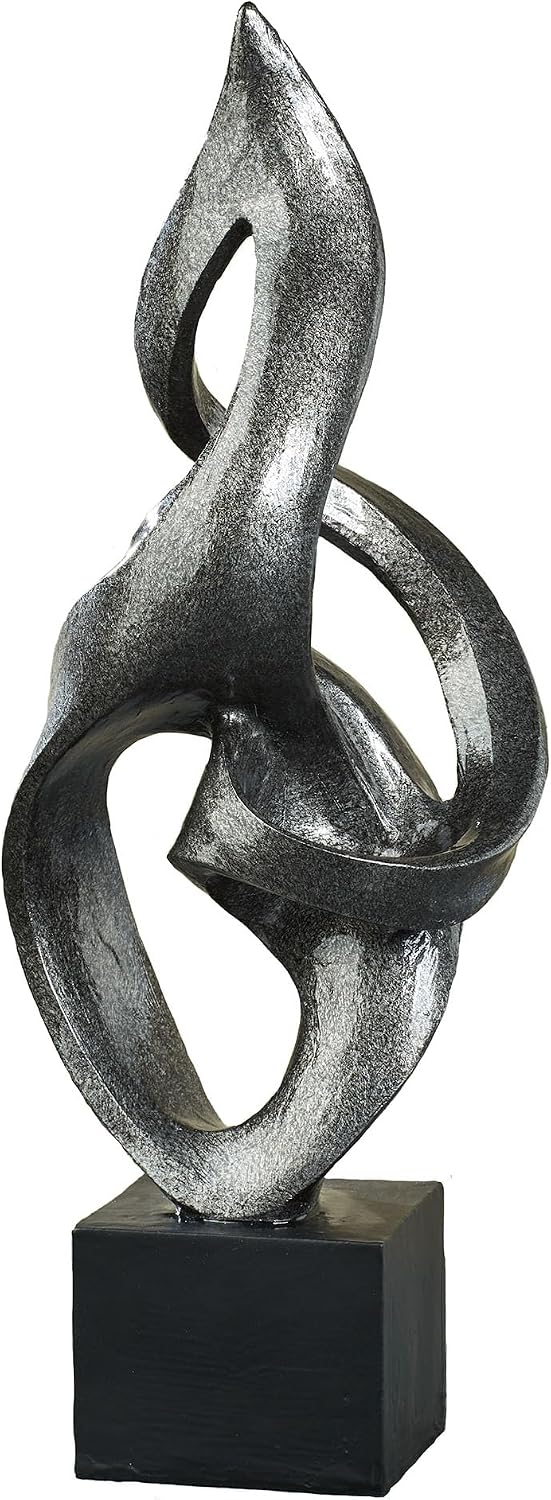 Loving Tribute Abstract Table Sculpture | Antique Metallic Silver and Black Finish | Bold Abstract Looped Design Resembles an Unwavering Flame | Contemporary, Modern Stylized Tabletop Sculpture Accent