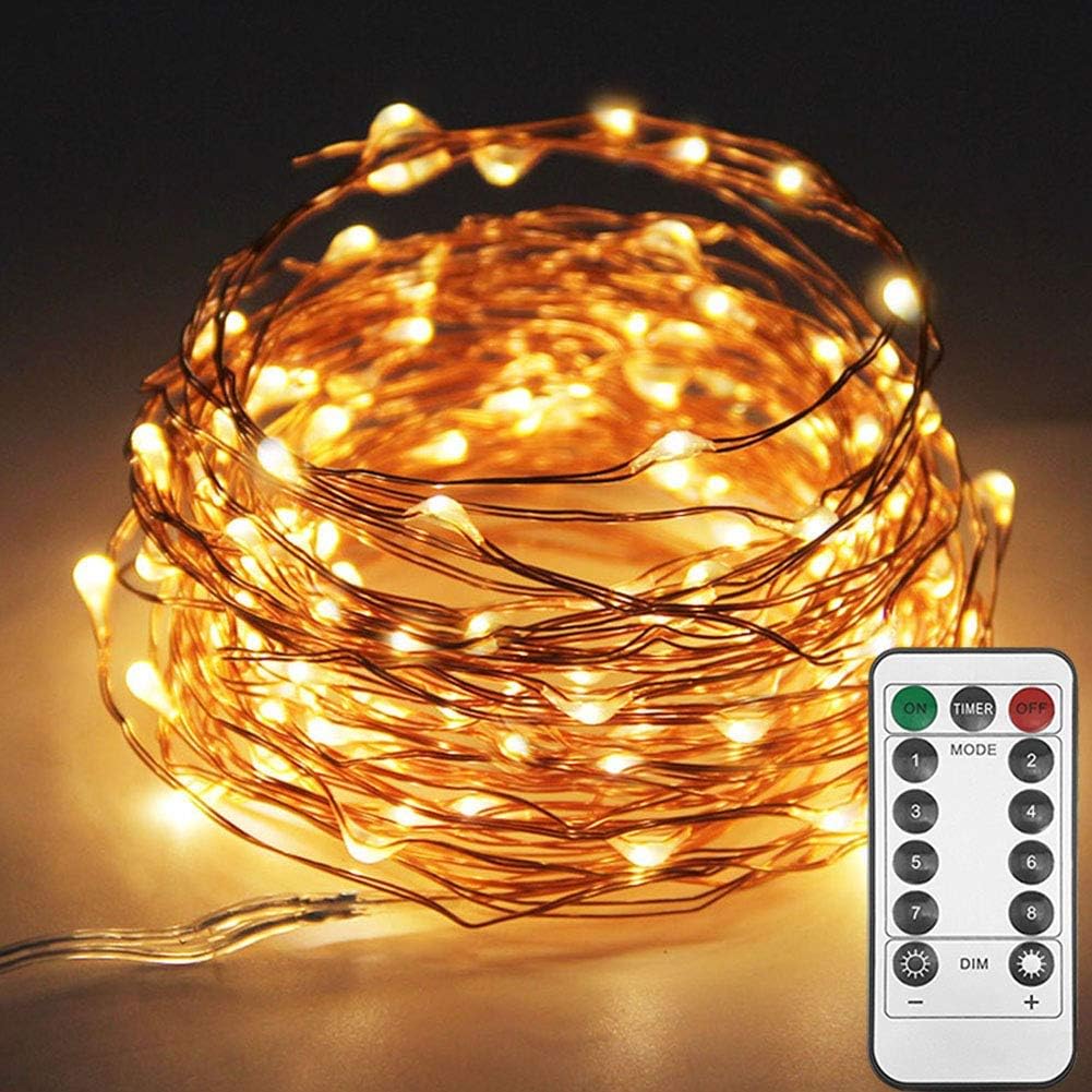 Twinkle Star 33ft 100LED Copper Wire String Lights, Warm White | 8 Modes, USB Powered, Remote Control, Fairy Lights, Wedding Party Home Christmas Decoration