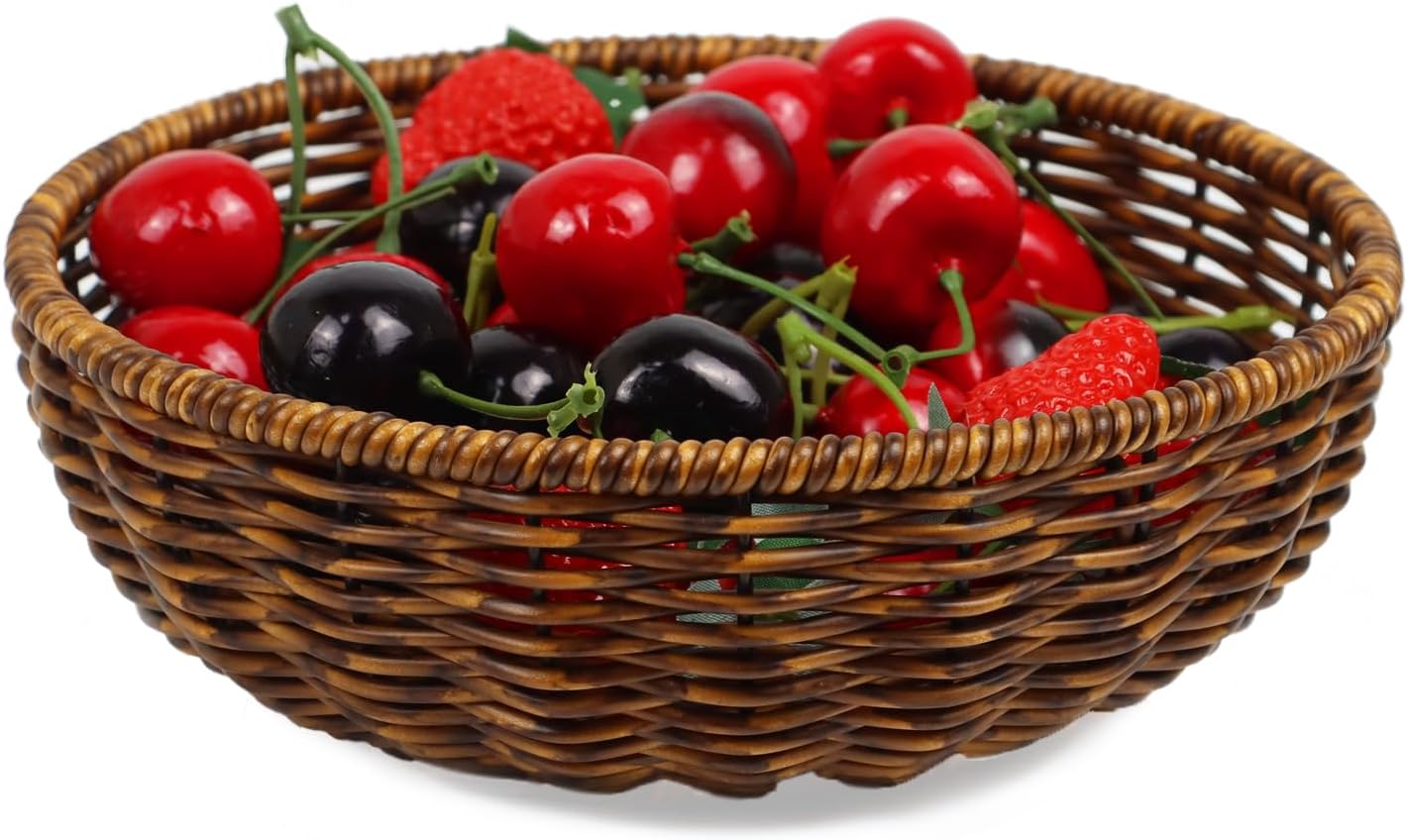 ORDELITE Fruit Baskets Bowl for Kitchen Counter, Small Round Bread Woven Wicker Basket, Candy Bowl Dish for Fruits, Breads, Vegetables,Snacks, Food (Small)