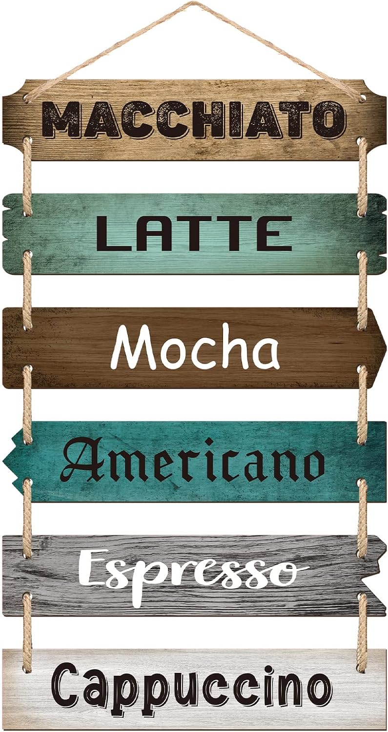 Coffee Bar Signs for Wall Decor Vintage Coffee Accessories Hanging Wall Art Farmhouse Rustic Wooden Plaque for Cafe Station Signs Decorations Kitchen Shop Home Restaurant