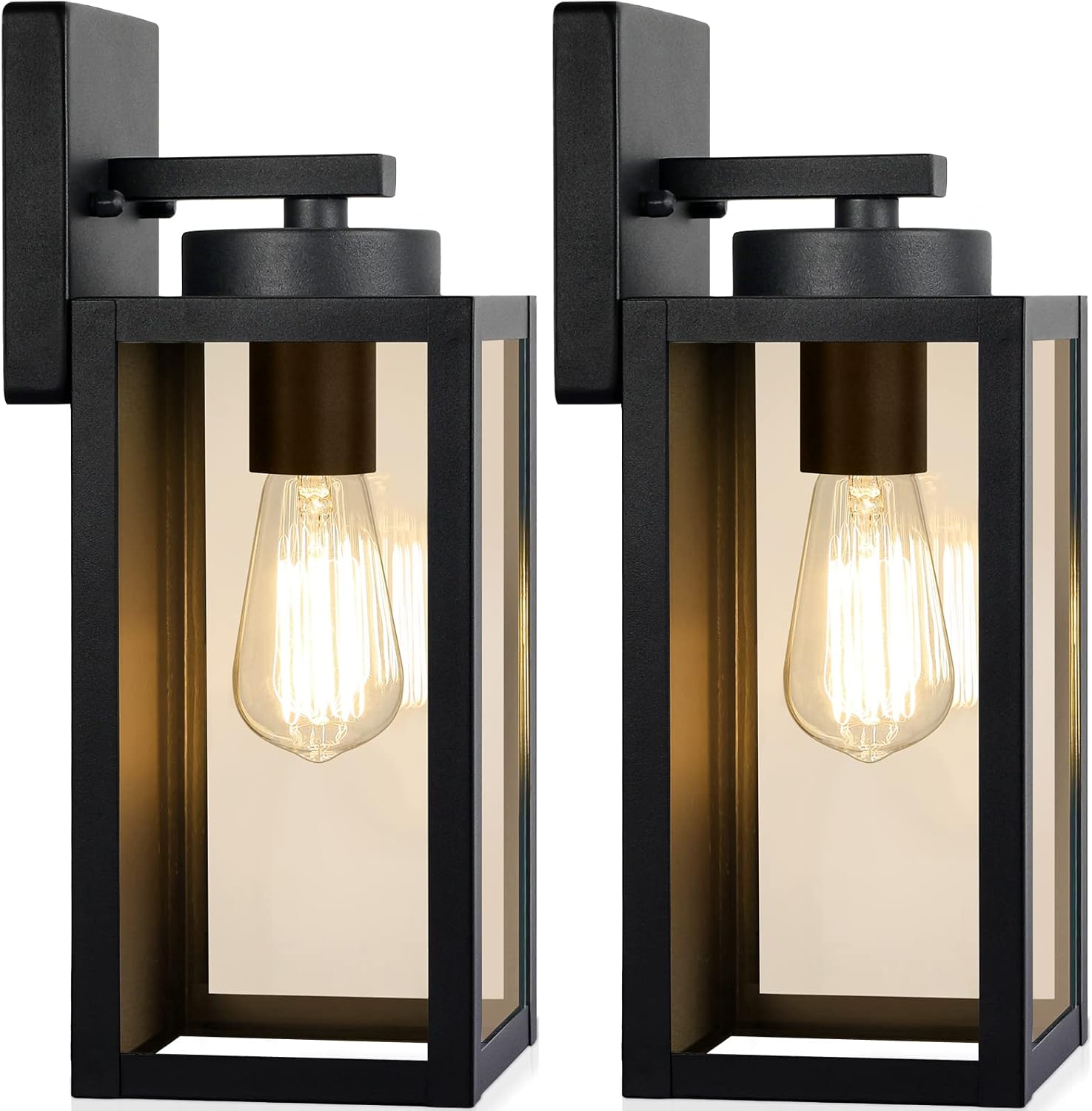 BesLowe Outdoor Wall Light Fixtures, Modern Black Exterior Wall Lanterns | Waterproof Metal Construction, Rust-resistant, Quick & Easy Installation, Clear Glass Shades & Standard E26 Socket