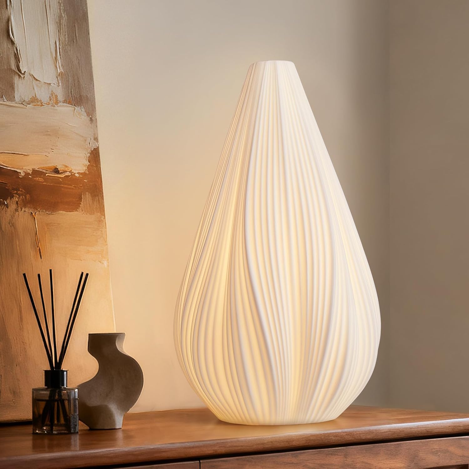 RONDURE Modern Ceramic Decorative Table Lamp Living Room Bedroom Bedside | Handcrafted Unique Warm Ambient Lighting Lamp, Accent White Translucent Ceramic shade, Fully Dimmable, Corded, Bulb Included