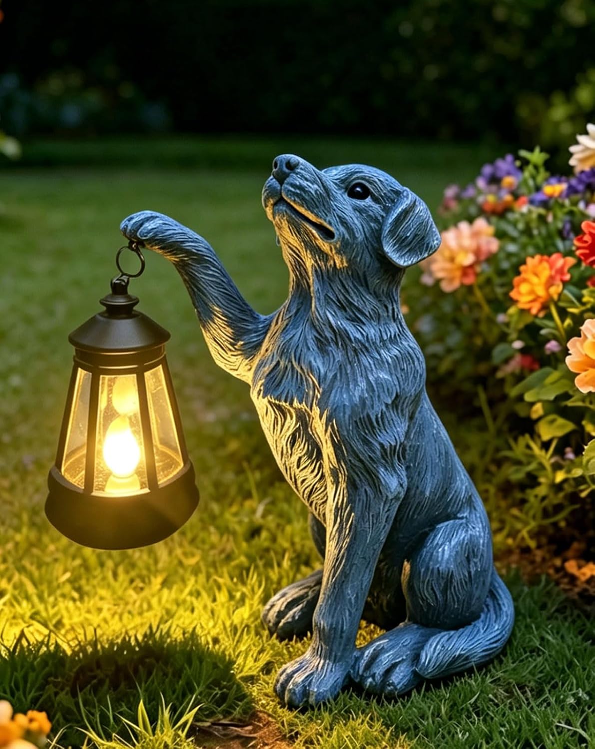 YODY Garden Statues Outdoor Garden Decor: Dog Statue with Solar Lantern for Yard Art Lawn Ornaments Porch Patio Balcony Home House – Birthday Gifts for Grandma Mom Women