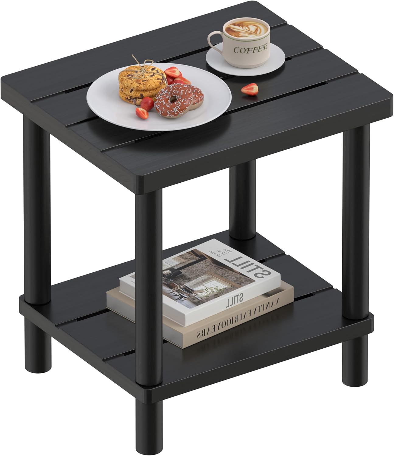 Outdoor Side Table with 2-Tier, Bamboo Small Patio Adirondack Tables | Black,Easy Assembly,Easy Maintenance,Weather Resistant,For Indoor/Outdoor/Patio/Pool/Porch