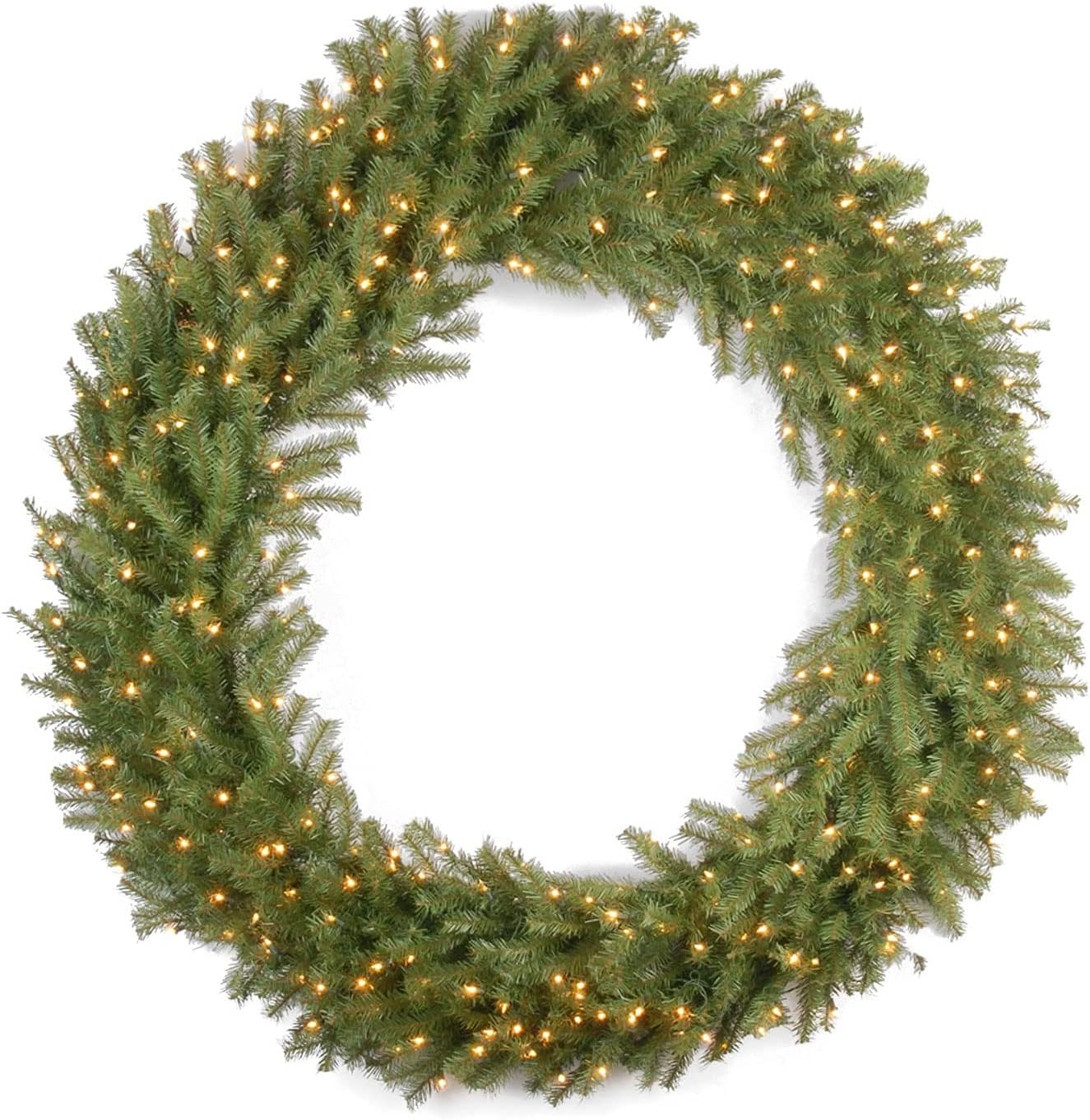 National Tree Company 60in Pre-Lit Norwood Fir Artificial Christmas Wreath | 300 Clear Lights, 882 Tips, Artificial Christmas Decoration, Green