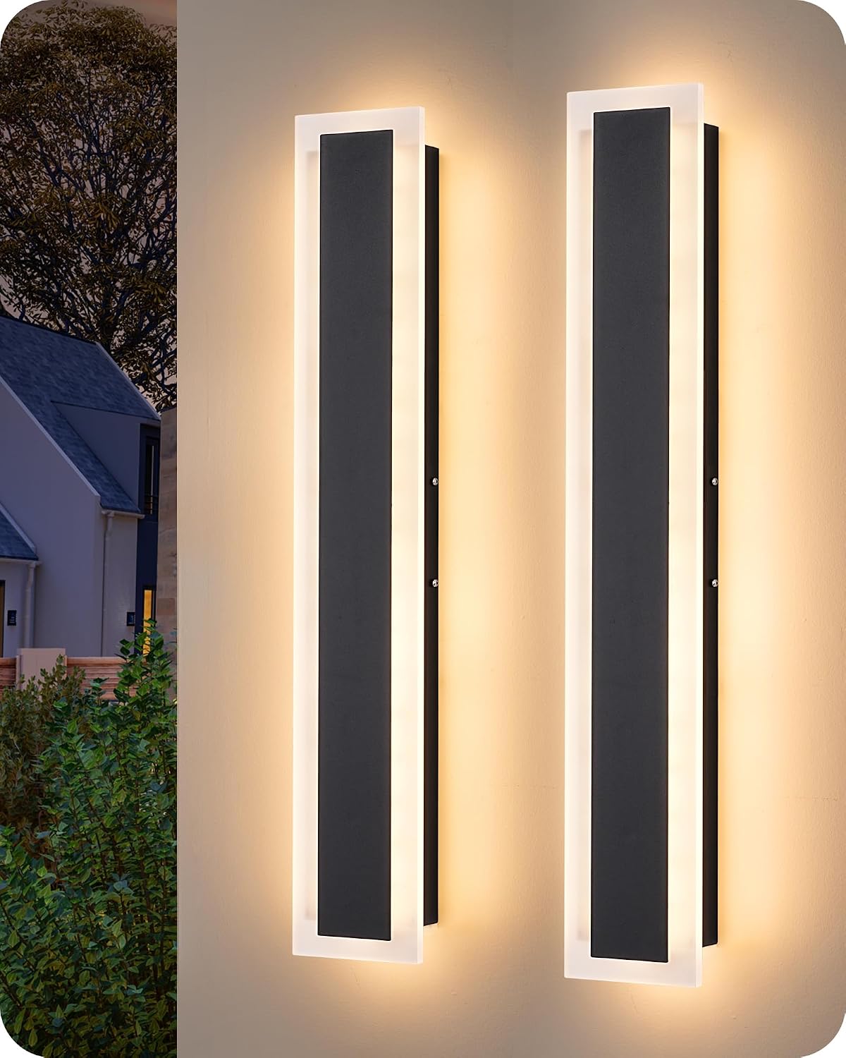EDISHINE Upgraded 23.6″ LED Modern Dimmable Linear Outdoor Wall Light 2pcs | Adjustable Brightness & Color Temperature, IP65 Waterproof, Memory Function, Long Exterior Lighting Fixtures for Garage