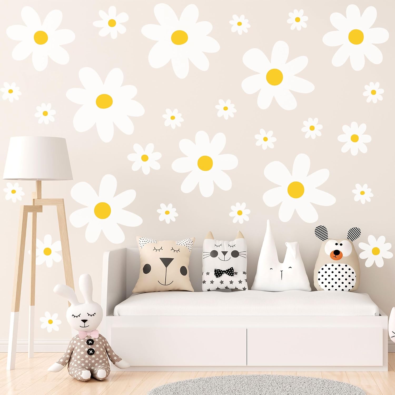 AOWDIAO Large Daisy Wall Decals – 42 Pcs Peel and Stick Flower Wall Decor – Nursery & Bedroom
