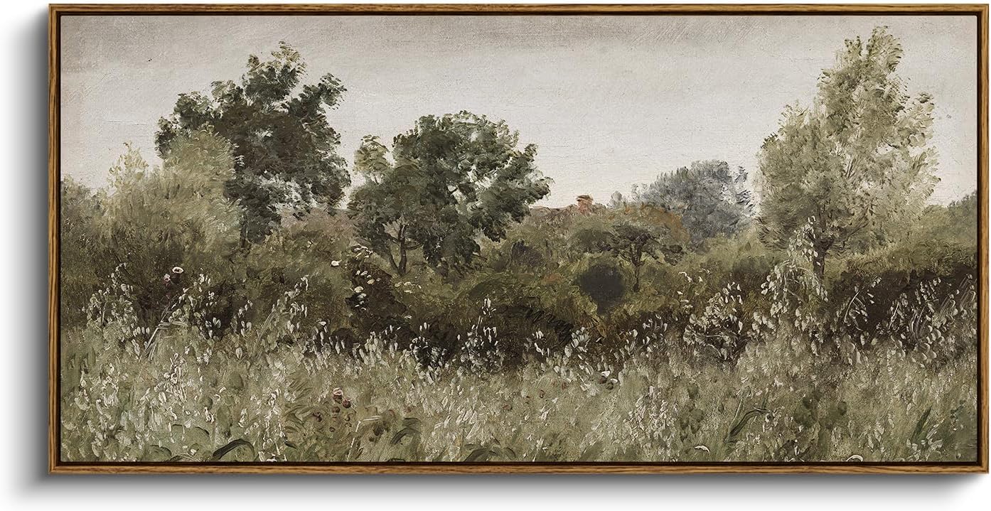 InSimSea Extra Large Framed Vintage Wall Art, Living Room Country Farmhouse Decor, Grassland Landscape Paintings, Canvas Prints, Retro Scenery Long Picture for Bedroom Above of Bed,20x40inch