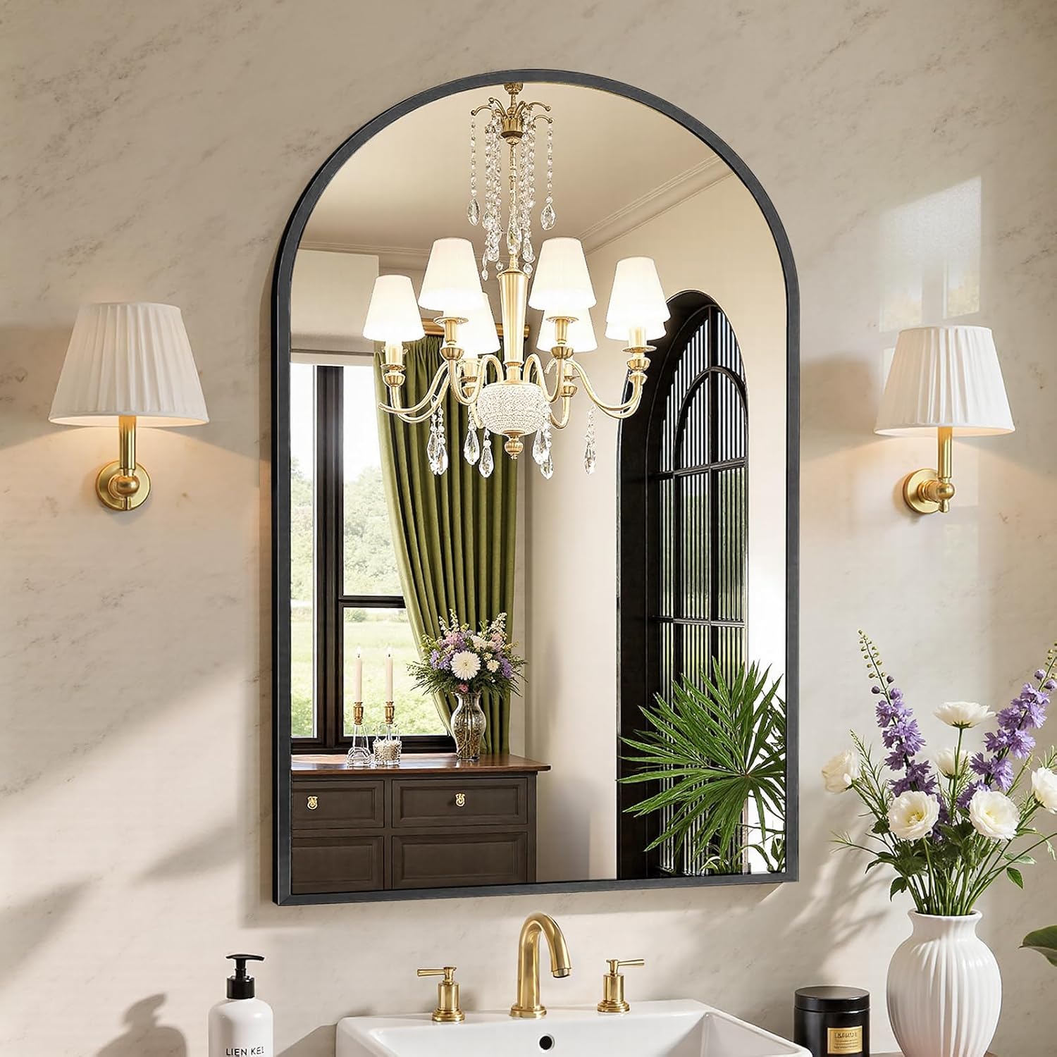 Sweetcrispy 24″x36″ Arched Black Bathroom Mirrors for Wall | Bathroom Mirrors for Over Sink, Metal Framed with HD Shatter-Proof Glass for Entryway, Bedroom, Home Decor