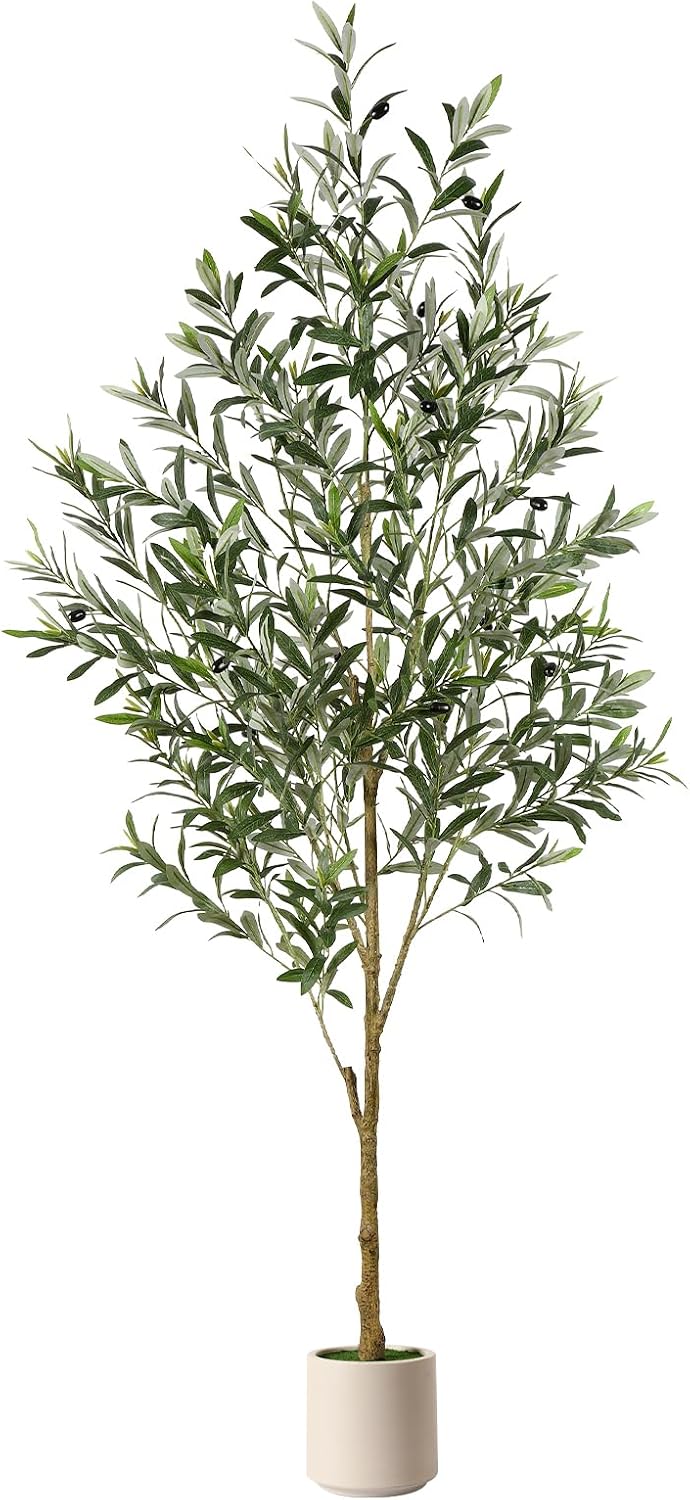 Alupssuc 6FT Faux Olive Tree with Fruits White Pot, Indoor Home Decor | Faux Silk Plant, Lifelike Fruits,Safe Materials,Easy to Assemble,Indoor Fake Potted Tree