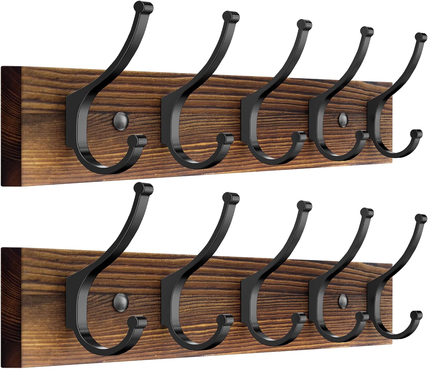 Optish 2 Pack Wooden Coat Rack Wall Mount, 16.1″ Rustic Coat Hanger Hooks with 10 Double Hooks, Wall Coat Rack for Hat, Clothes, Bags, Jacket, Brown