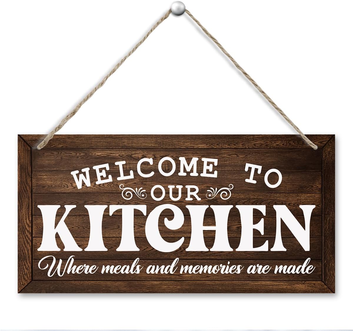 Rustic Farmhouse Kitchen Wall Decor, Welcome to Our Kitchen, Hanging Wooden Signs for Farmhouse Living and Dining Room Decoration, Housewarming Gifts, Retro Wall Art 11.8 * 5.9 in