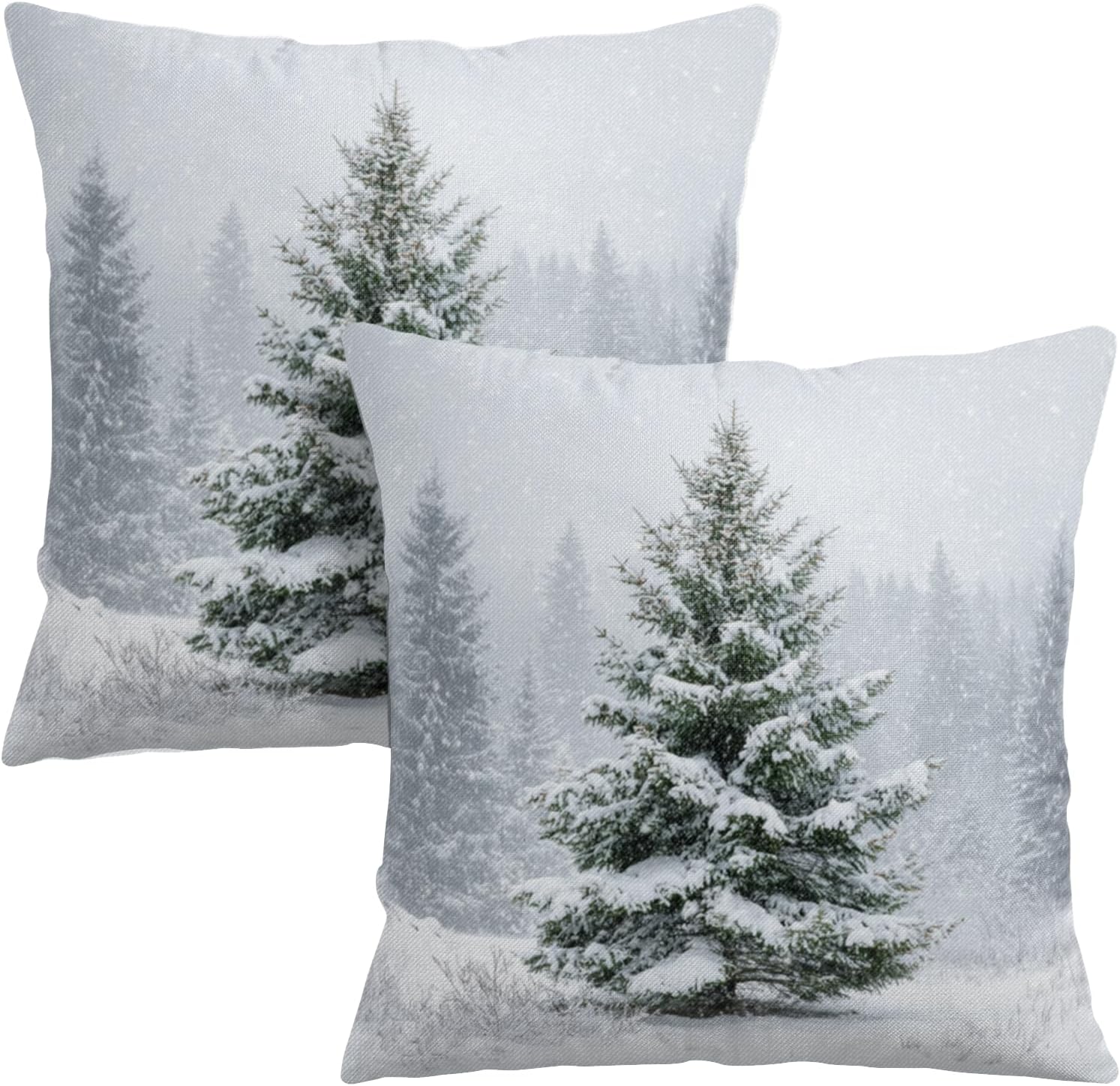Winter Pillow Covers 18×18 Set of 2 Christmas Pine Tree Decorative Outdoor Throw Pillow Cases Rustic Natural Forest Snowflake Farmhouse Holiday Cushion Case for Home Couch Sofa