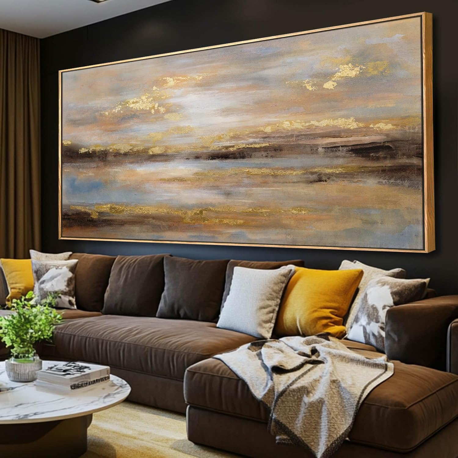 Large Framed Artwork for Living Room Abstract Bedroom Wall Art Gold Abstract Wall Decor Office Home Decor 29″x 58″ Canvas Painting Wall Hanging