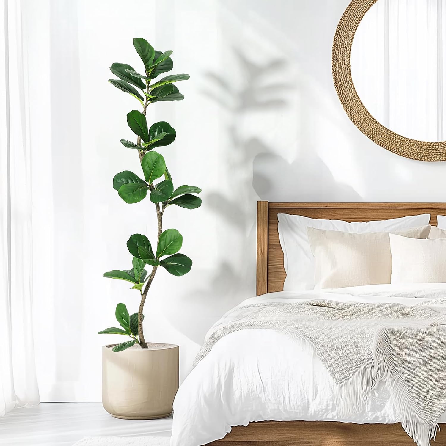 GarveeHome 5 ft Artificial Fiddle Leaf Fig Tree with Black Nursery Planter | Fake Plant with Pot, Large Fake Tree for Home or Office Decor – Artificial Plants Indoor Outdoor, Housewarming Gift