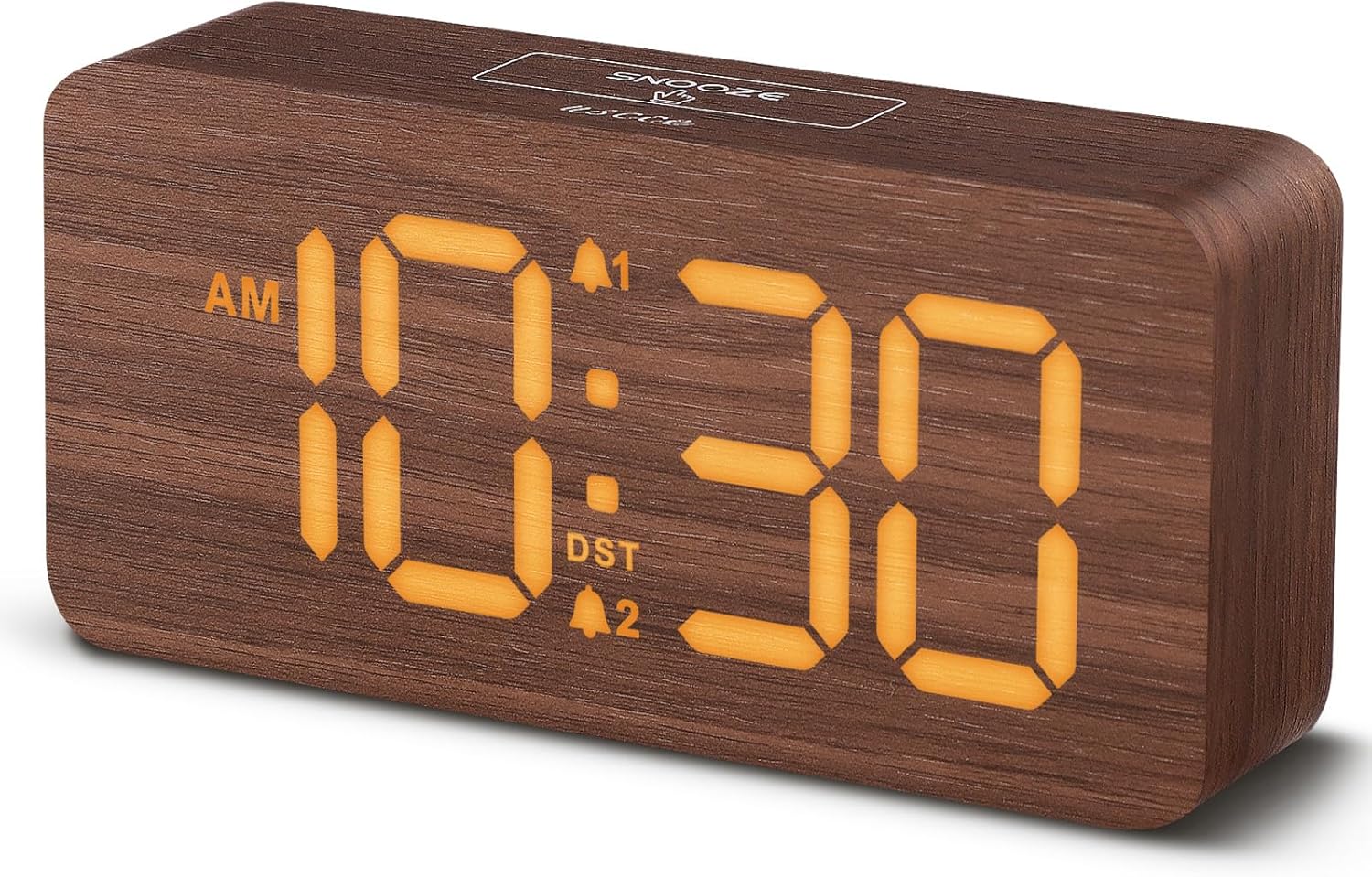 uscce Wooden Digital Alarm Clocks for Bedrooms with 0-100% Dimmable Display | Desk Clock with Large Numbers for Living Room – Loud Dual Alarm for Heavy Sleepers with Volume Control – Wood Decor & Gifts