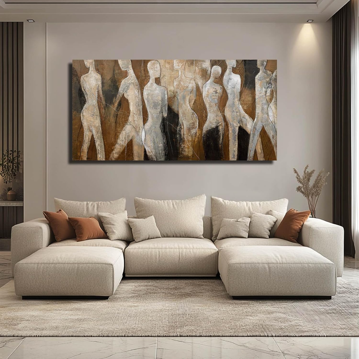 CHUDANHAO Graffiti Line Artwork Brown Picture Wall Decor Black Abstract Wall Art for Living Room Hotel Office Wall Hanging Decor 29″x58″ Large Size