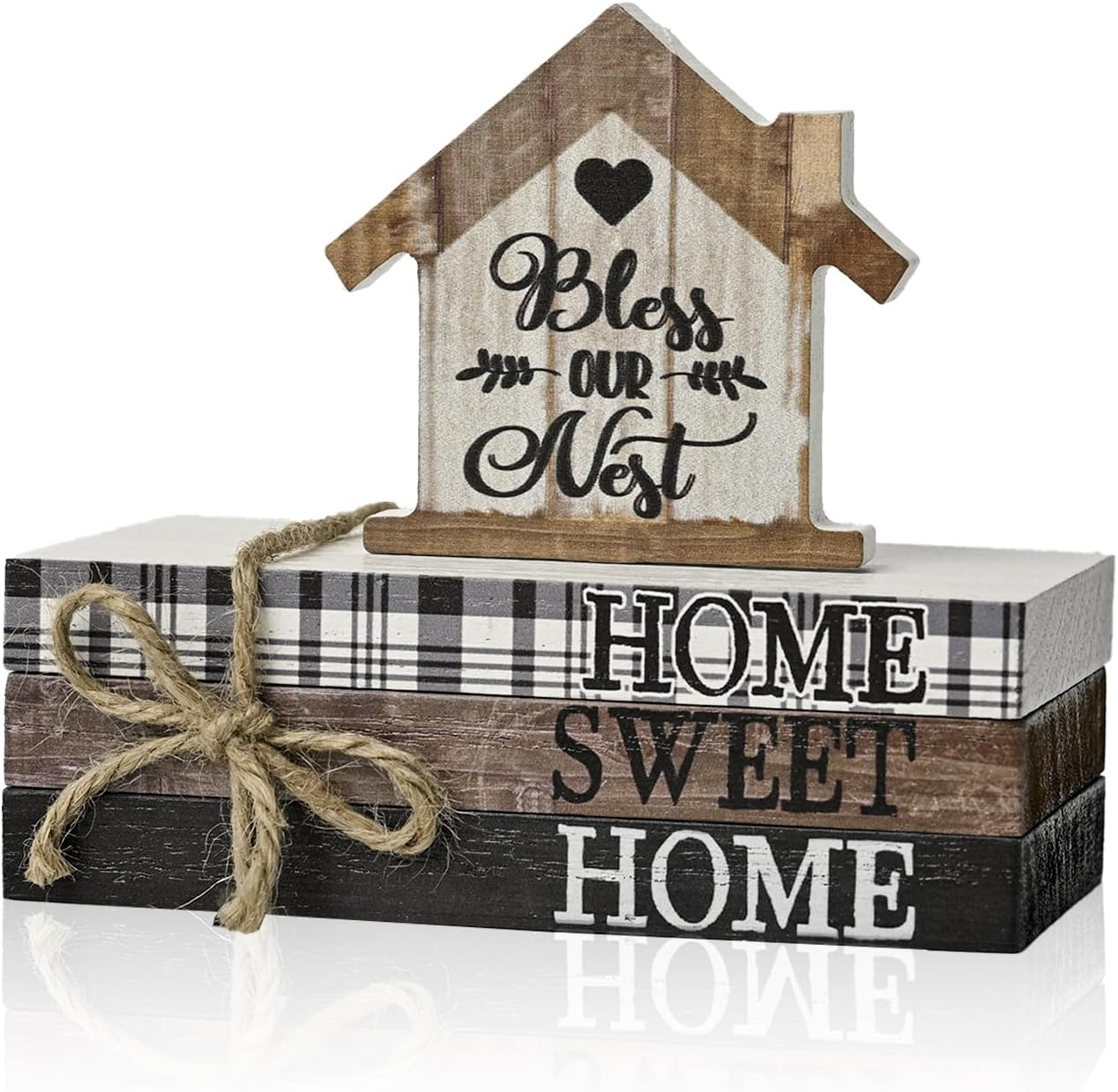 Smile Farmhouse Wooden Tabletop Decor Rustic Home Sweet Home Table Centerpiece, Block Sign Tiered Tray Decoration for Kitchen Shelves Desk Mantel