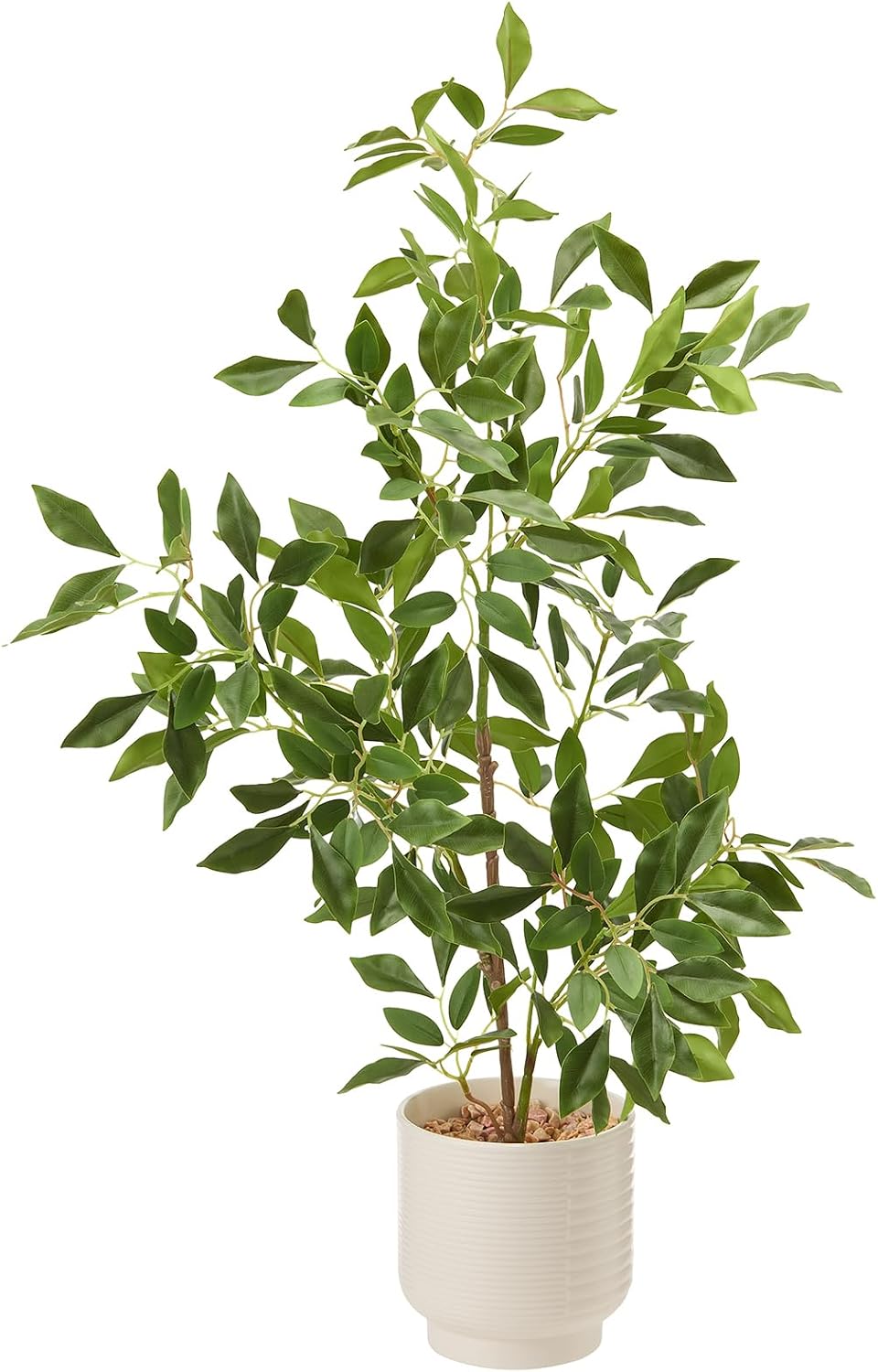 Artificial Potted Plants Indoor,27″ Faux Plants Ficus Leaves Trees with Ceramic Pots,Realistic Fake Plant Indoor Potted for Living Room Office Farmhouse Room Bathroom Bedroom Kitchen Plant Decor