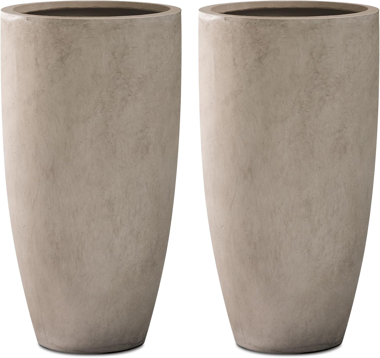 Kante 23.6″ H Weathered Concrete Tall Planters (Set of 2), Large Outdoor Indoor Decorative Plant Pots with Drainage Hole and Rubber Plug, Modern Style for Home and Garden
