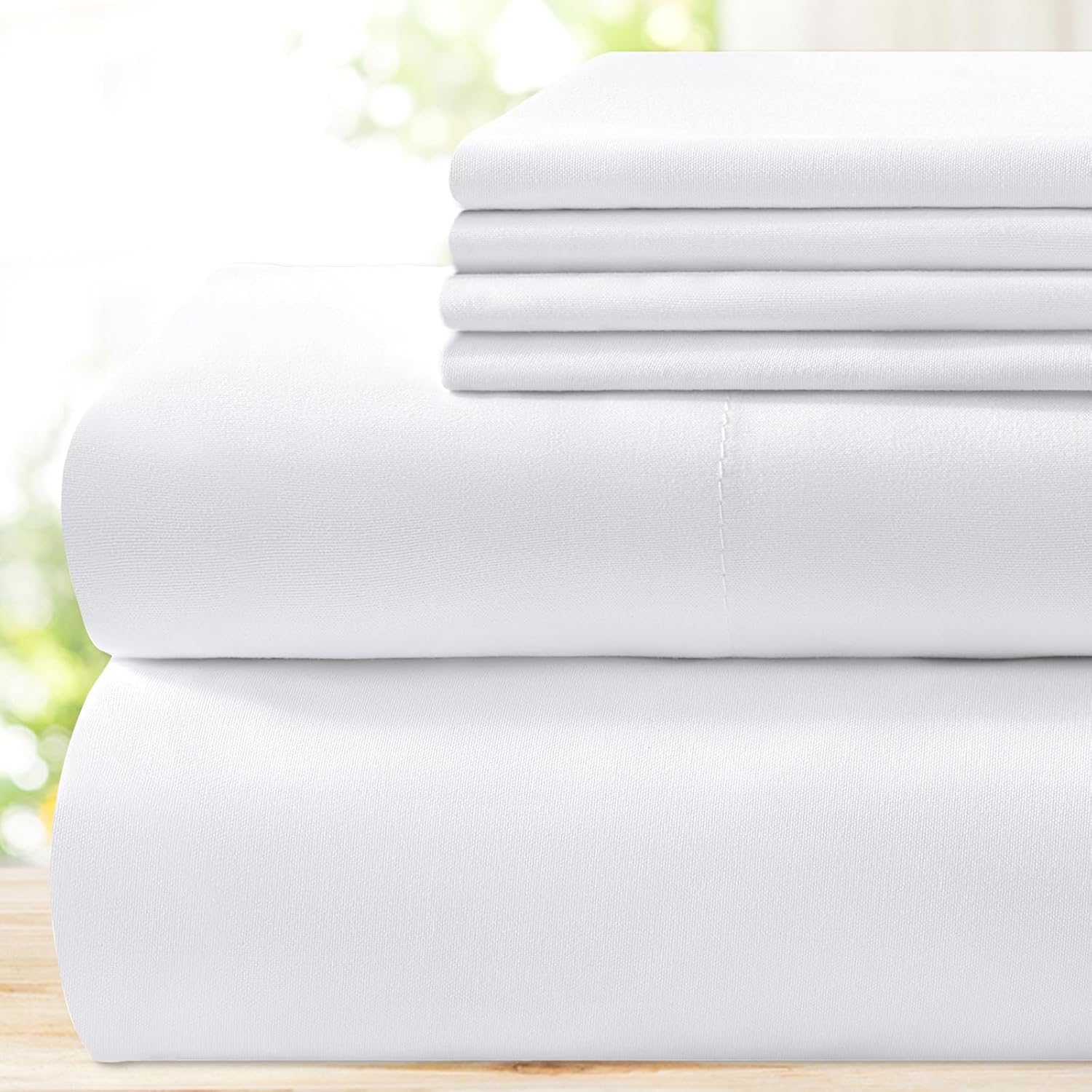 BYSURE Hotel Luxury Bed Sheets Set 6 Piece(Queen, White) – Super Soft 1800 Thread Count 100% Microfiber Sheets with Deep Pockets, Wrinkle & Fade Resistant