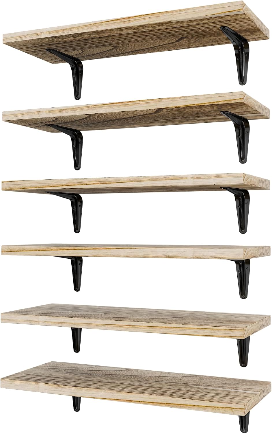 SKYSEN Floating Shelves for Wall Set of 6, 15.7in Wood Wall Shelf for Decor, Bathroom, Bedroom, Storage, Book,Kitchen, Living Room – Rustic Brown(fs-40-l)