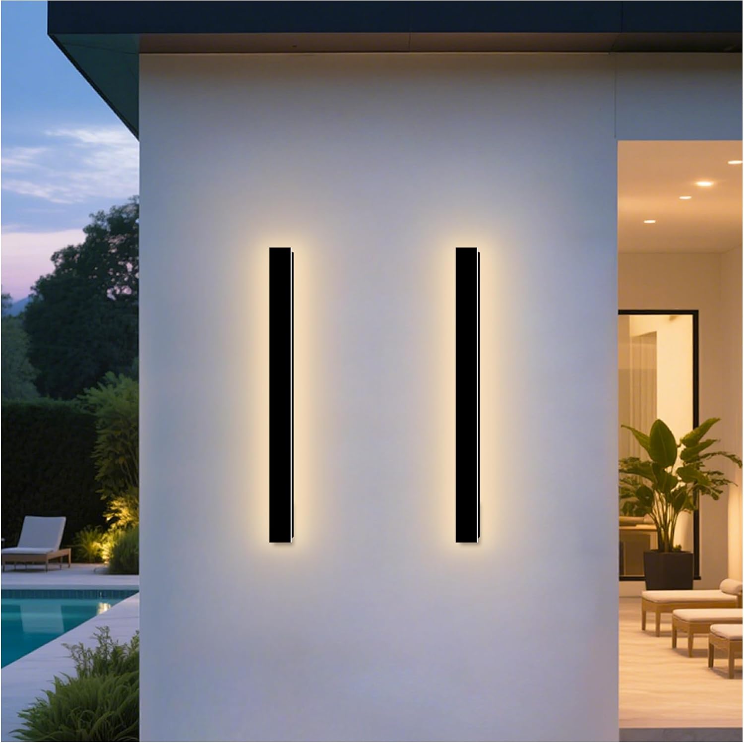 Modern Outdoor Wall Lights, 2Pack 39.4Inch LED Outdoor Sconce Lights | Long Outdoor Light Fixtures Wall Mount 3000K Exterior Sconce IP65 Waterproof Black Outside Porch Lights for House Garage