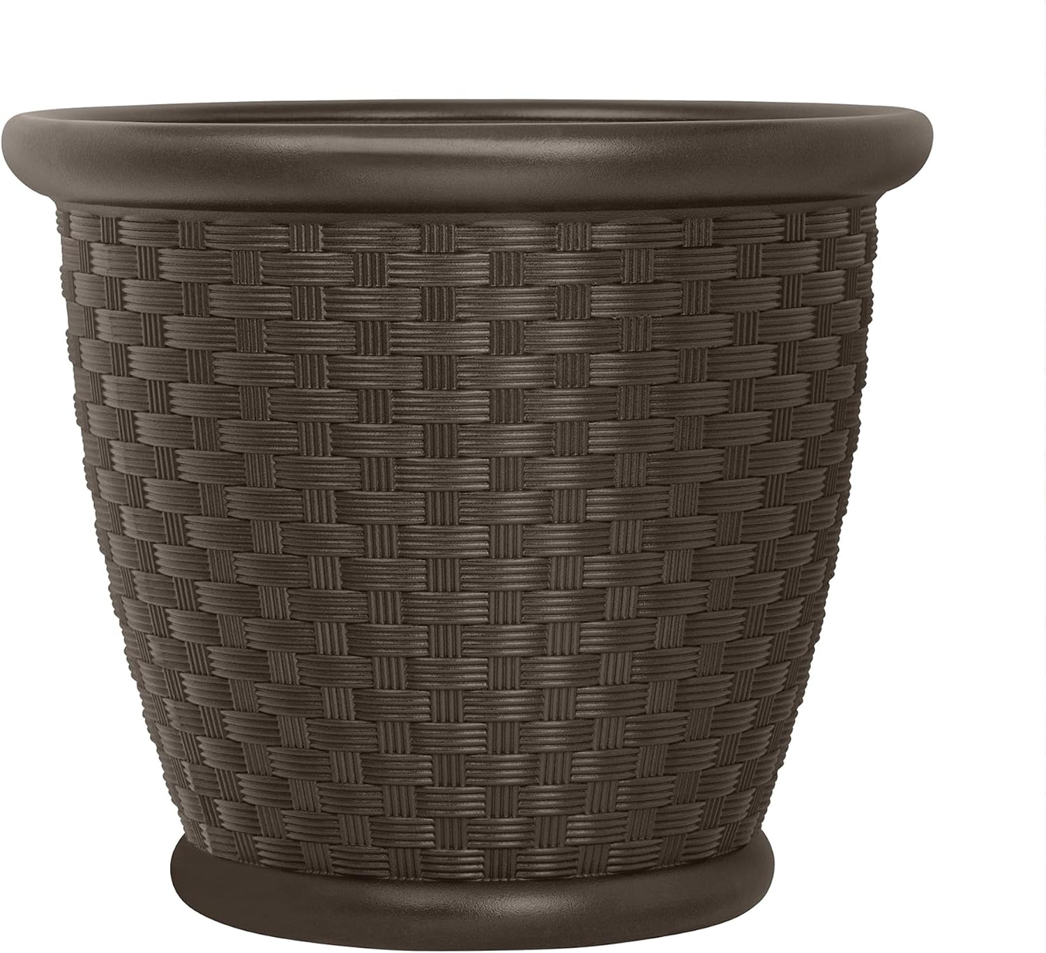 Suncast Sonora 22 Inch Plastic Wicker Indoor or Outdoor Decorative Garden Flower Planter for Entryways, Porch, and Backyard Patios, Dark Brown