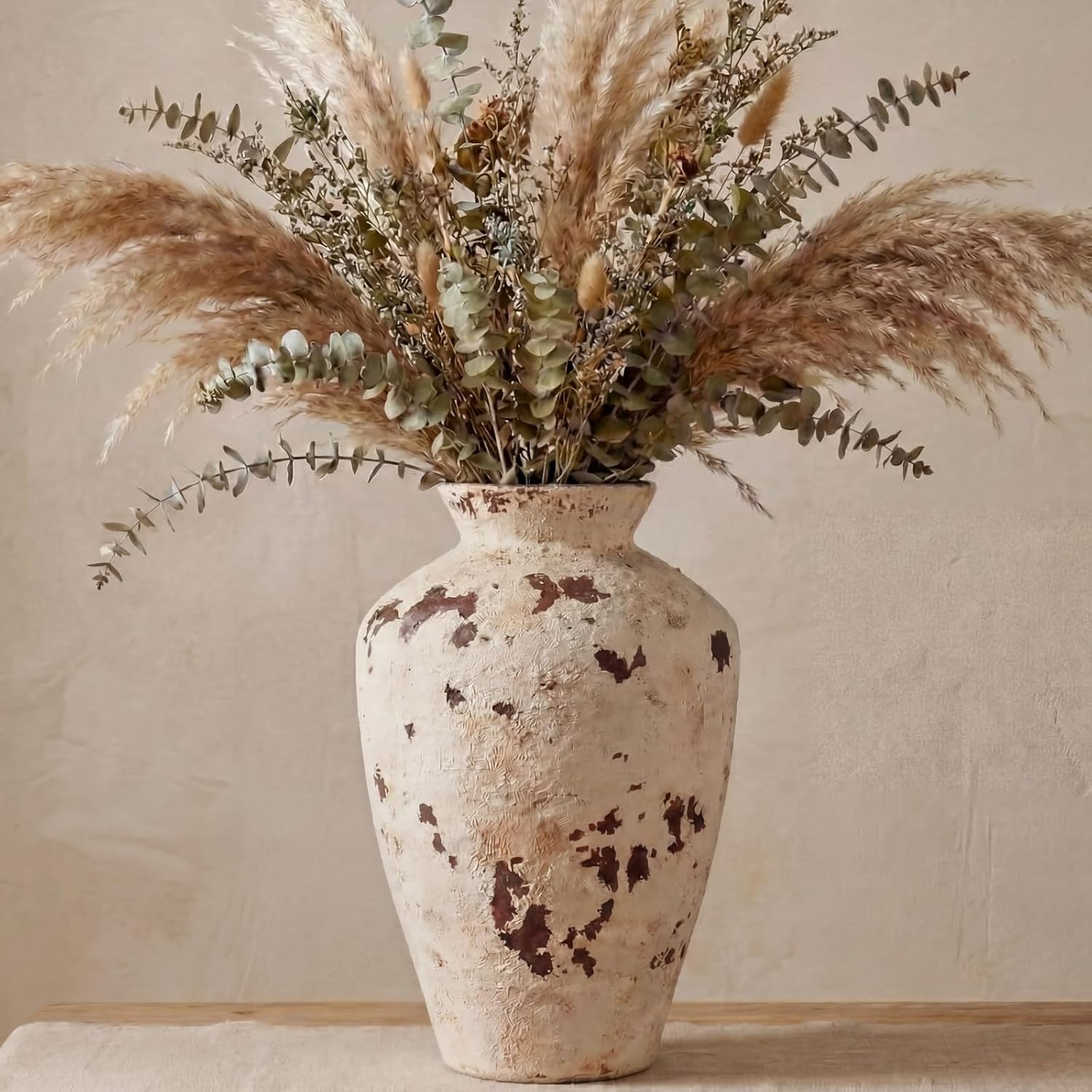 Rustic Ceramic Vase Terracotta Farmhouse Vase for Flowers Stone Vases 9.5 Inch Retro Country Table Centerpieces Vintage Home Decor for Living Room Shelf Entryway Kitchen Wedding Party Decor