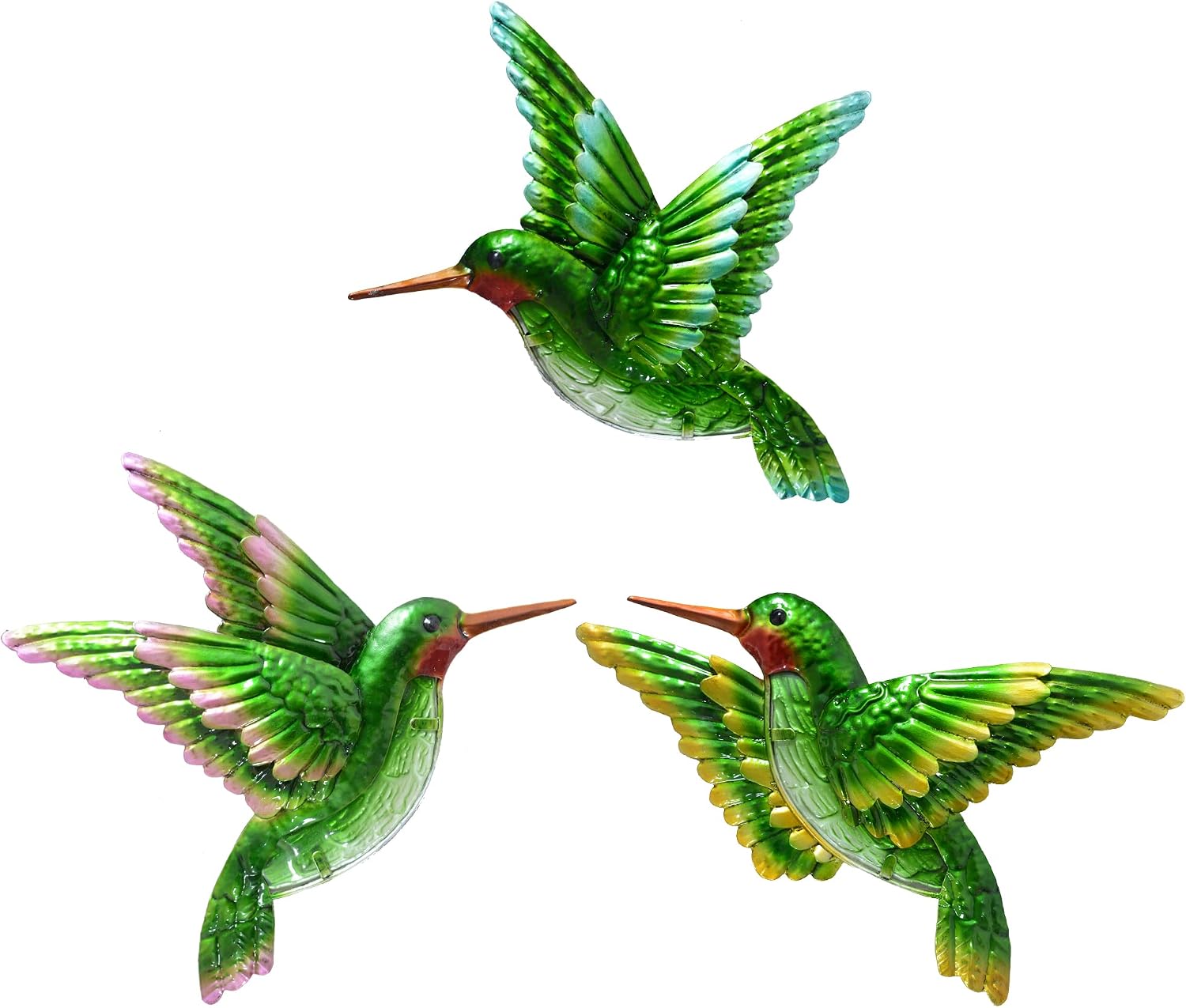 Glass Hummingbird Wall Art Hummingbird Decor Metal Fence Decorative Hanging | J-Fly; Bedroom Garden Patio Porch Fence of Decor 10 Inch, Great gift choice
