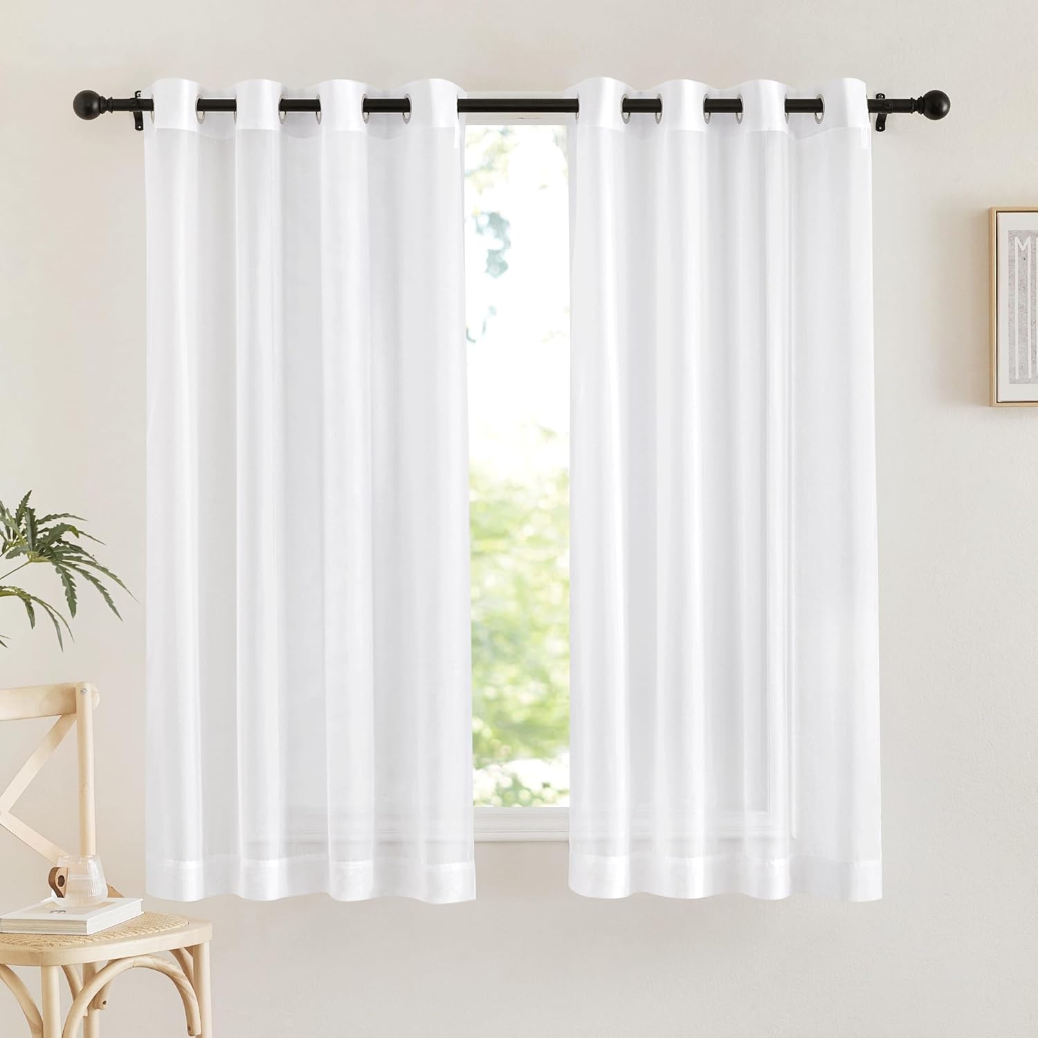 NICETOWN Sheer Window Panel Curtains – Grommet Top Gauzy Sheer Drapes Lightweight Breathable Panels for Windows (2-Pack, 54 Wide x 63 inch Long, White)