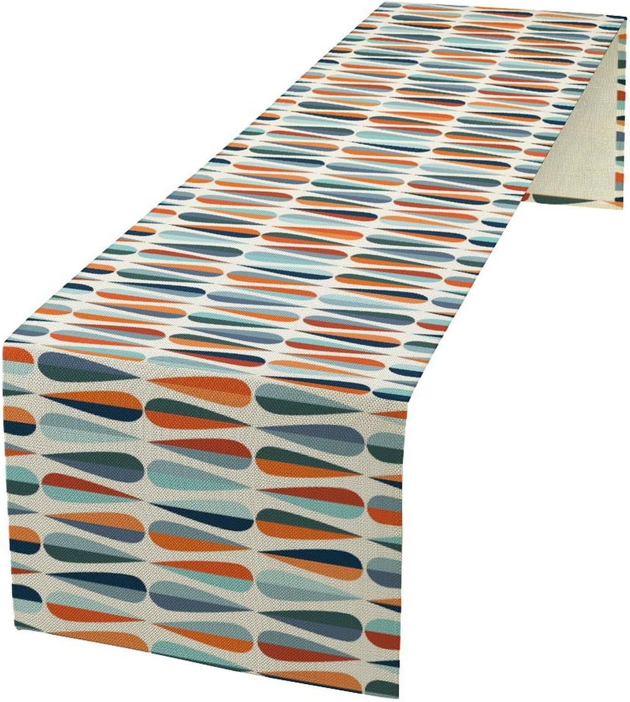 Modern Mid Century Table Runne Retro Blue Orange Grey Water Droplets Geometric Table Runner for Kitchen Dining Room Dining Table Decoration 13x36in