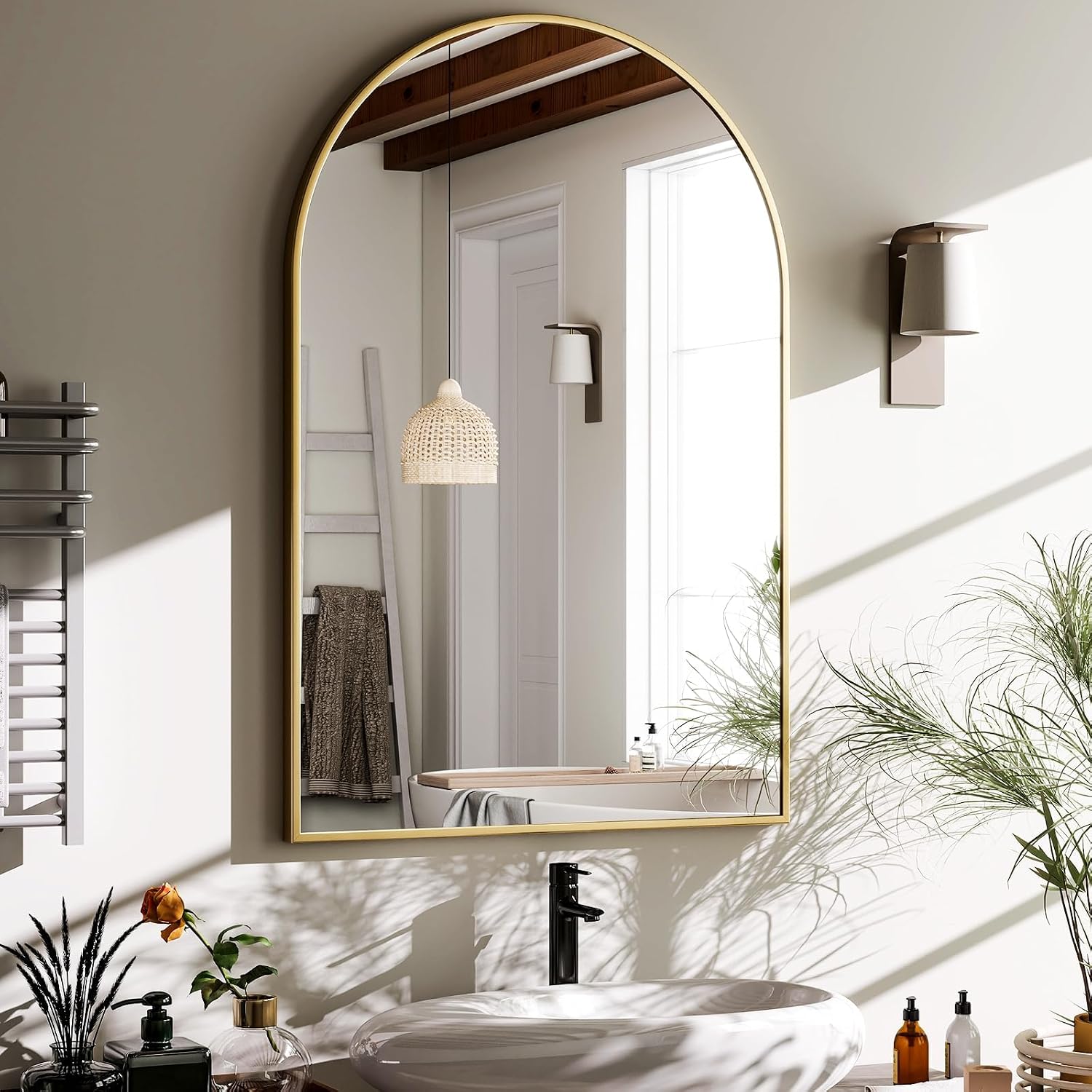 HARRITPURE 20″x30″ Arched Bathroom Mirror Wall Mounted Gold Arch Mirror | Aluminum Alloy Frame Modern Mirror for Living Room, Bedroom and Entryway