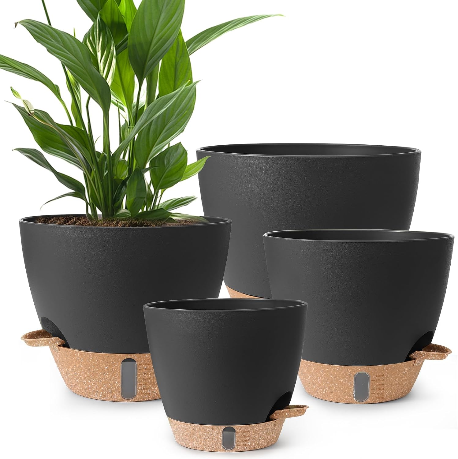 Self Watering Pots for Indoor Plants 12/10/9/8 Inch Plastic with Reservoir | Visible Water Level Indicator,Two Weeks Self Care System,Removable Drainage Tray,Home & Office Plant Decor
