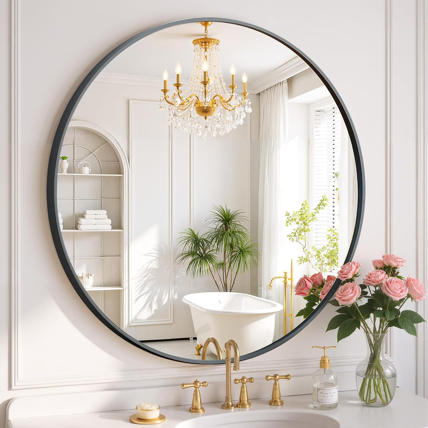 Round Wall Mirror 30 Inch Black Vanity Mirror with Metal Frame | Modern Circle Wall Mounted Decorative Mirrors for Bathroom, Entryway, Bedroom, Living Room