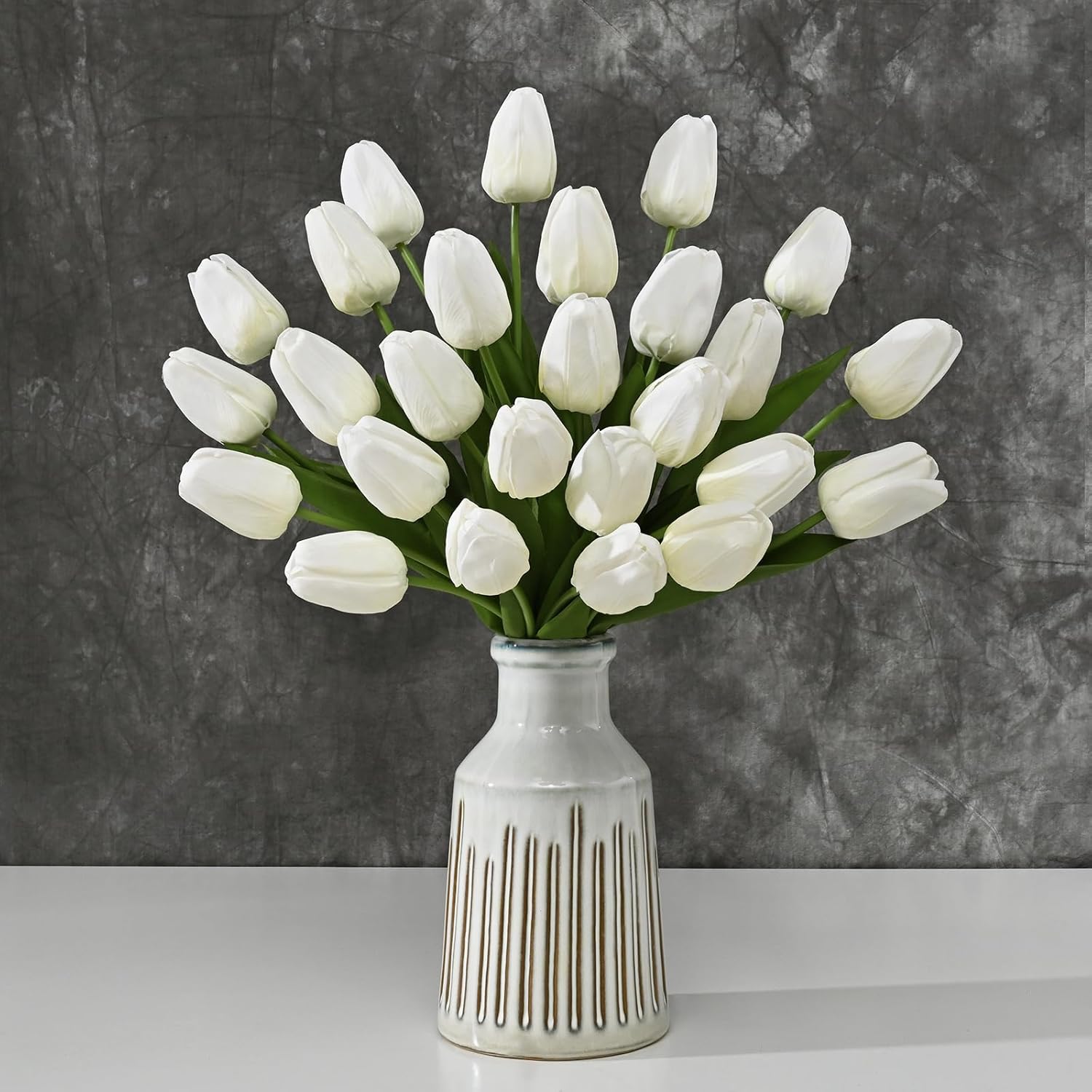 Yastouay 12-Pack White Tulips Artificial Flowers, Real Touch Latex Faux Tulips with Large Full Buds, Lifelike Vibrant Fake Tulips Bouquet for Spring Wedding Home Décor, Table & Party Centerpiece