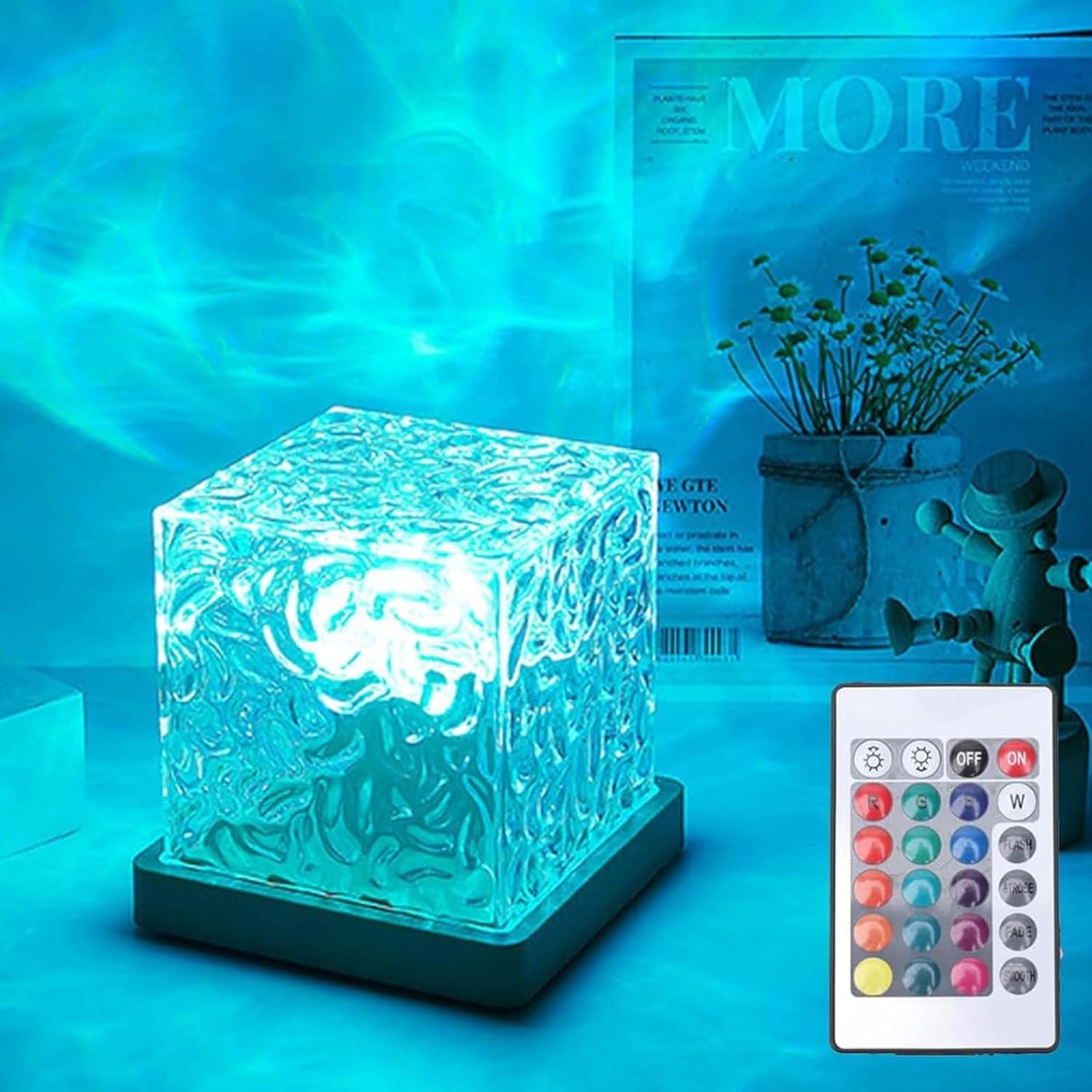 Ocean Wave Projector Light, 16-Color LED Shower Lamp with Remote, 3D Water Ripple Projection, Romantic Ambient Lighting for Kids Room, Relaxation, Bedroom, Bathroom & Night Light