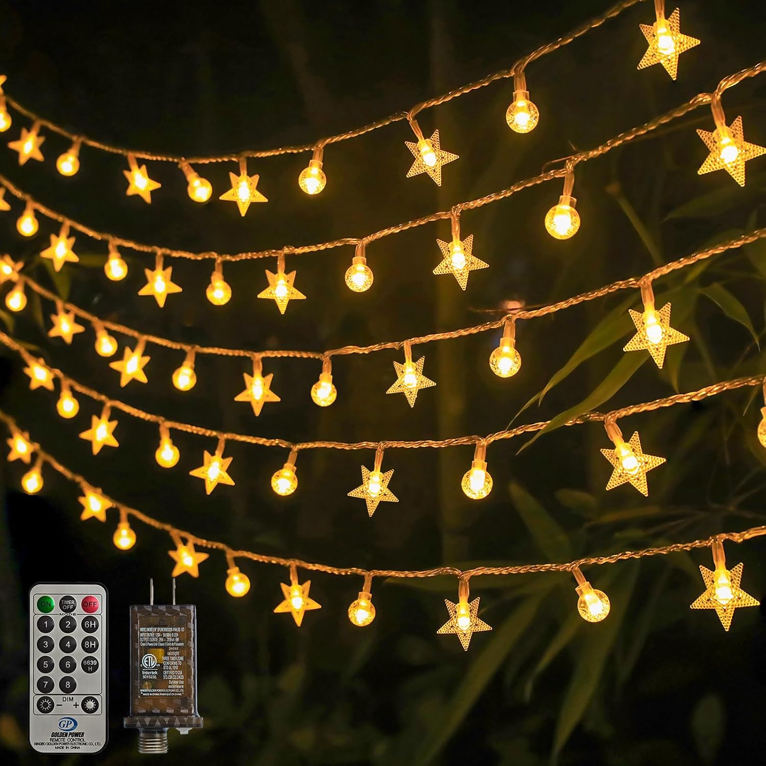 Crystal Globe & Star String Lights Plug in – 72 FT 160 LED Star Fairy String Lights with Remote Control Timer Waterproof Indoor Outdoor Hanging Globe Lights for Bedroom Wedding Party Patio Warm White