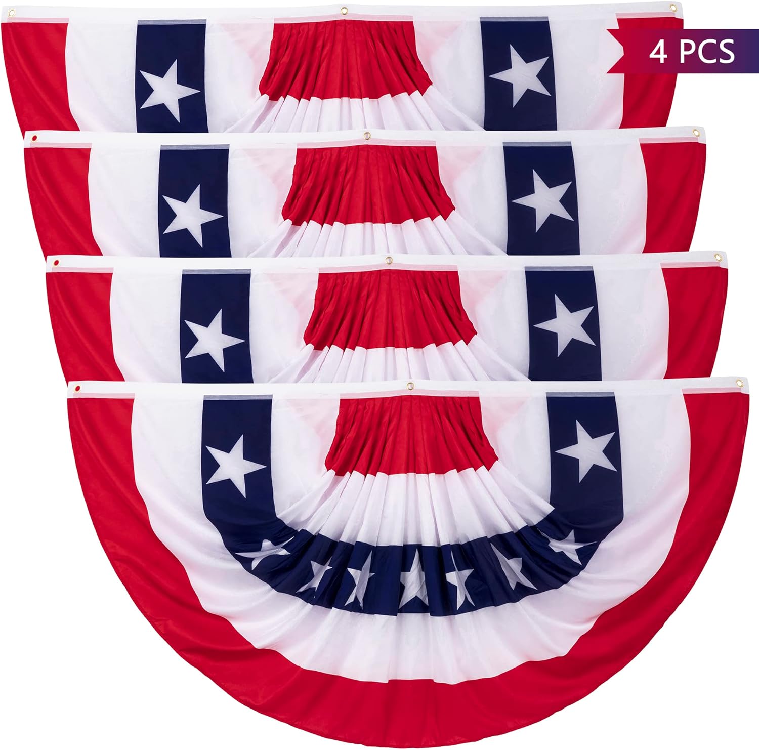 3 x 6 Ft Bunting Flags, Large Patriotic USA Pleated Fan Flags, 4th of July Decorations Bunting Banner Half Fan Flag for Independence Day Memorial Day 250th Anniversary Outdoor Home Door Yard Decor (Set of 4)