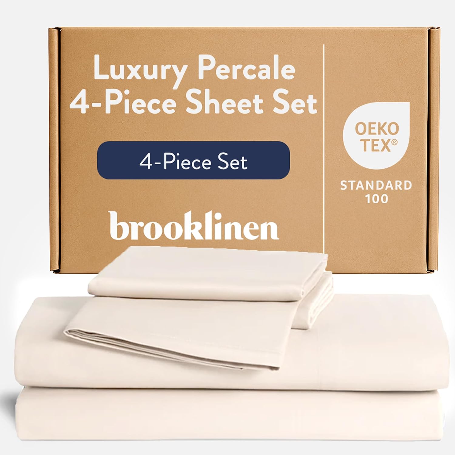 Brooklinen Percale 4-Pc Sheet Set for Hot Sleepers, Luxury – King, Cream | Cool, crisp percale weave in 100% long-staple cotton, breathable for hot sleepers; machine washable; lightweight & durable.