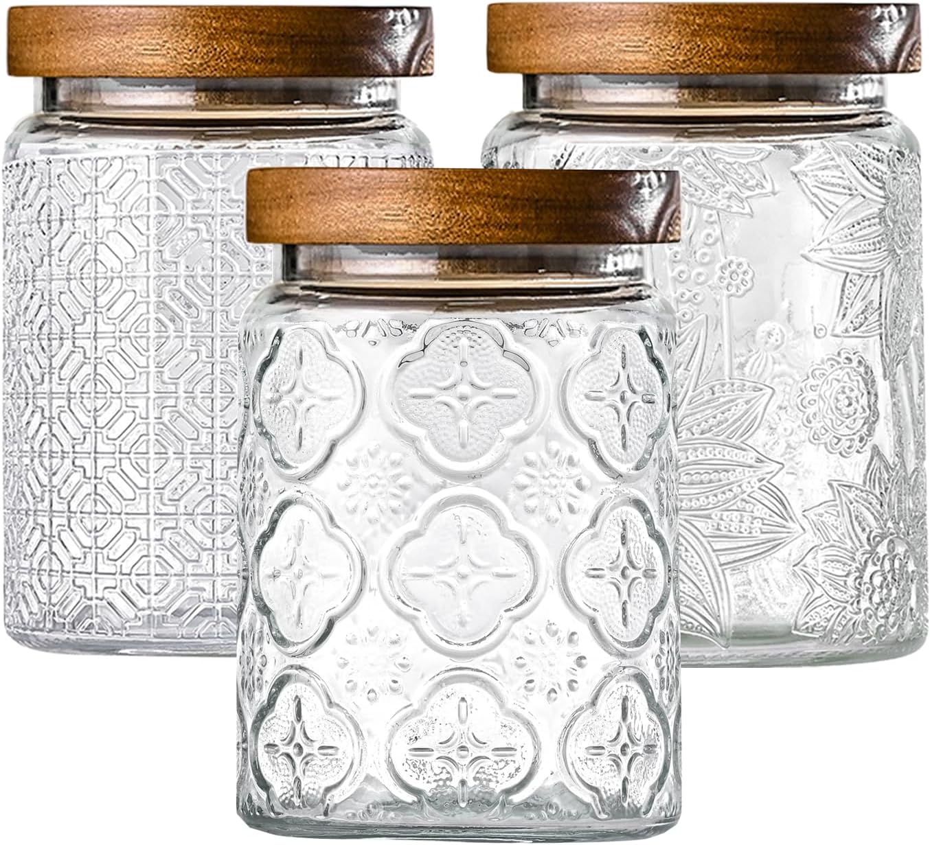 Adodeen 3-Pack 24oz Glass Jar With Airtight Lid,Kitchen Canisters For Countertop,Coffee Sugar Container Set,Pantry Glass Storage Containers For Flour,Candy,Loose Tea,Snack, mason jars
