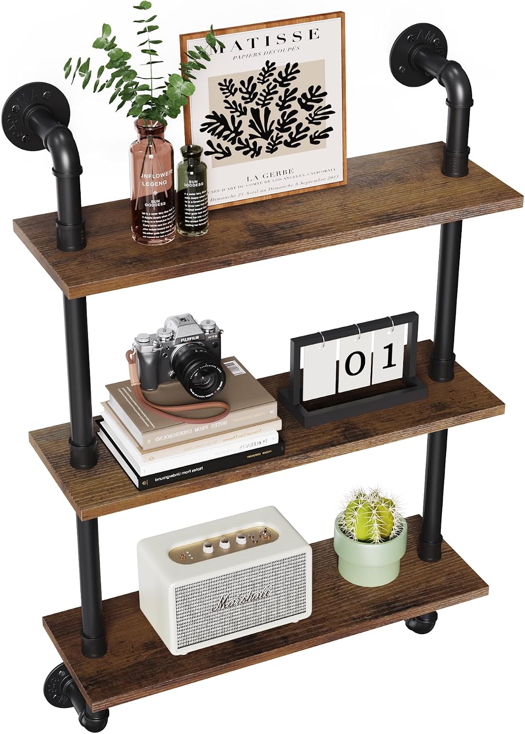 Merapi 3 Tier Rustic Floating Shelves Industrial Pipe Floating Shelf | Wall Mounted for Wall, Kitchen Storage Shelves, Coffee Bar Shelf Organizer, Bathroom Wall Shelves, Living Room Wall Decor