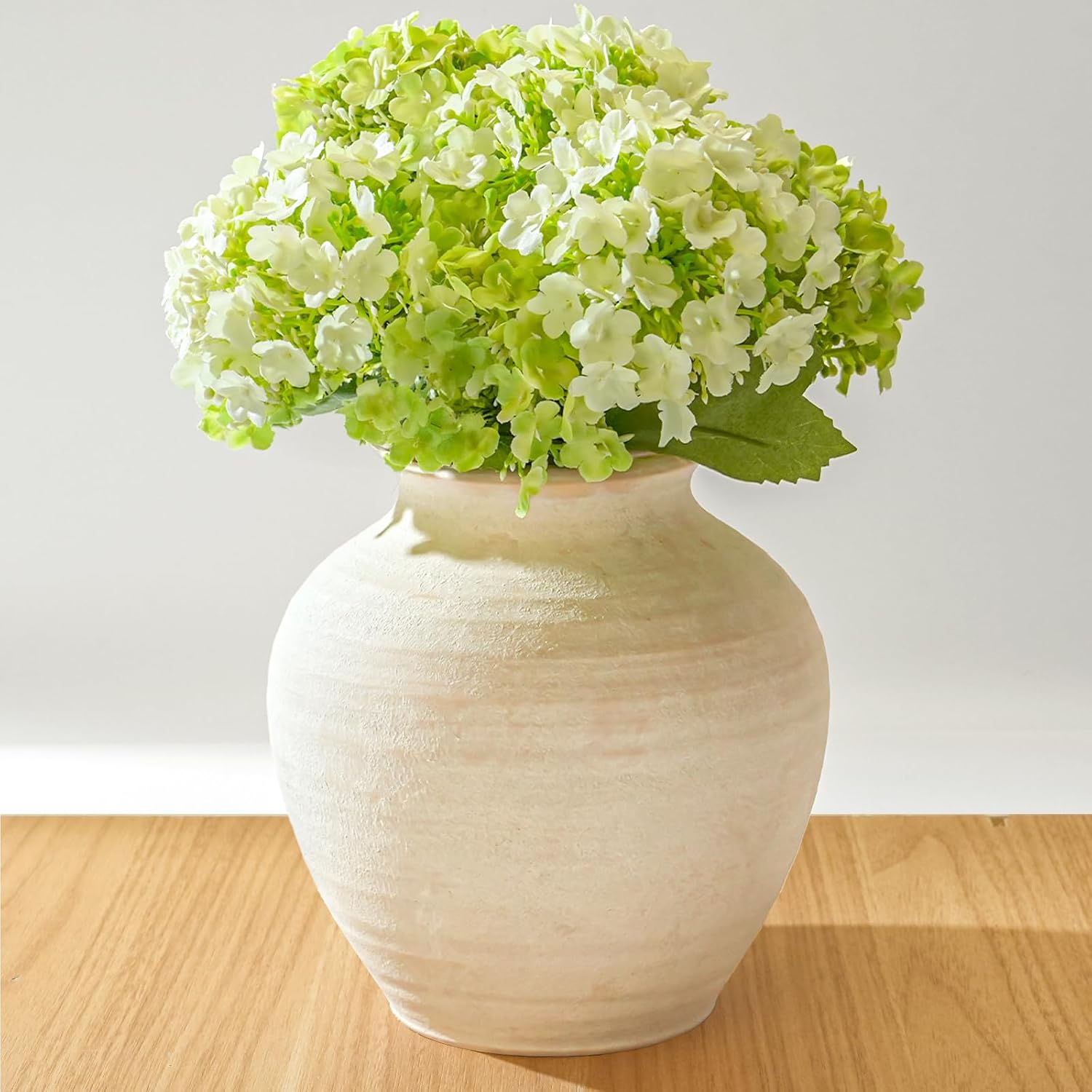 Ceramic Flower Vase Home Decor, 6.2 inch Farmhouse Rustic Vintage Decorative Vases, Pottery Terracotta Boho Flowers Vases for Dining Table, Living Room, Shelf, Kitchen, Bedroom (6.2″-White)