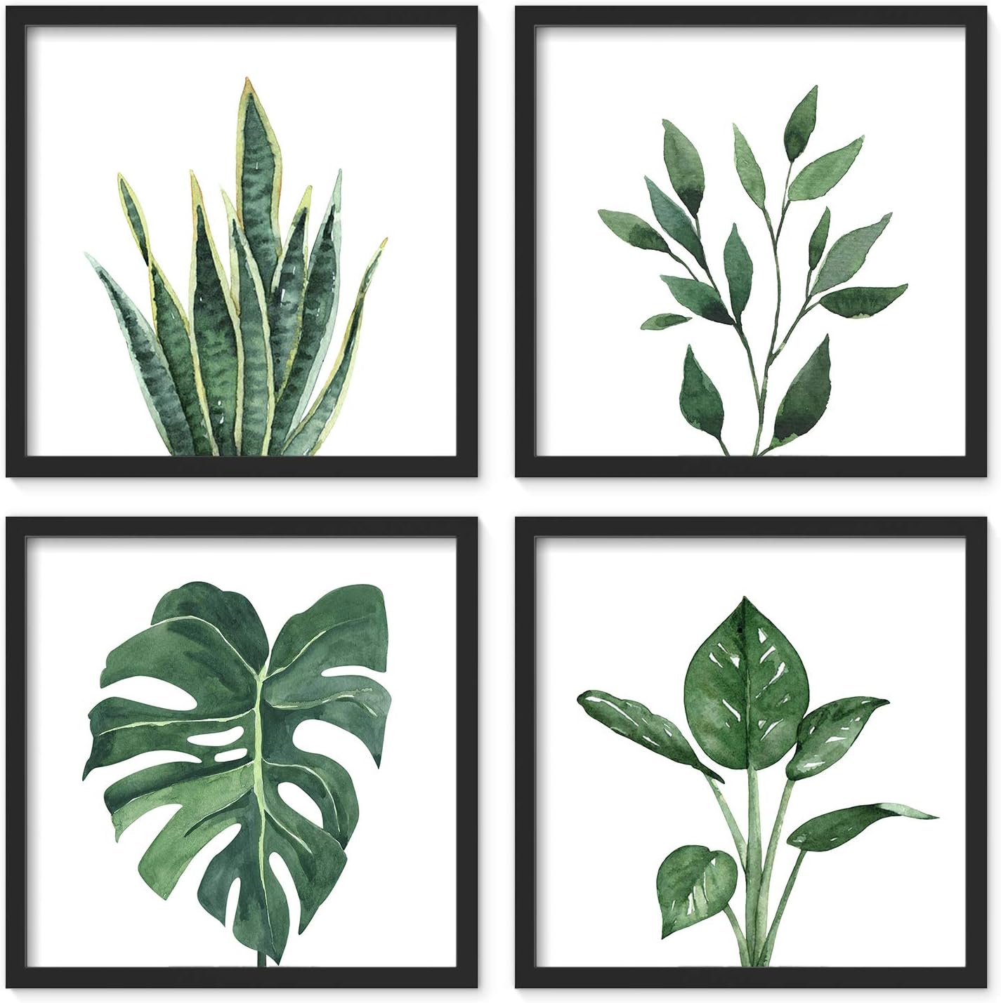 ArtbyHannah Framed Bathroom Wall Art Decor, 10″x10″ Botanical Artwork Black | 4 Pack Gallery Wall Frame Modern Farmhouse Sage Green Prints Picture for Spa,Bedroom,Office Decor