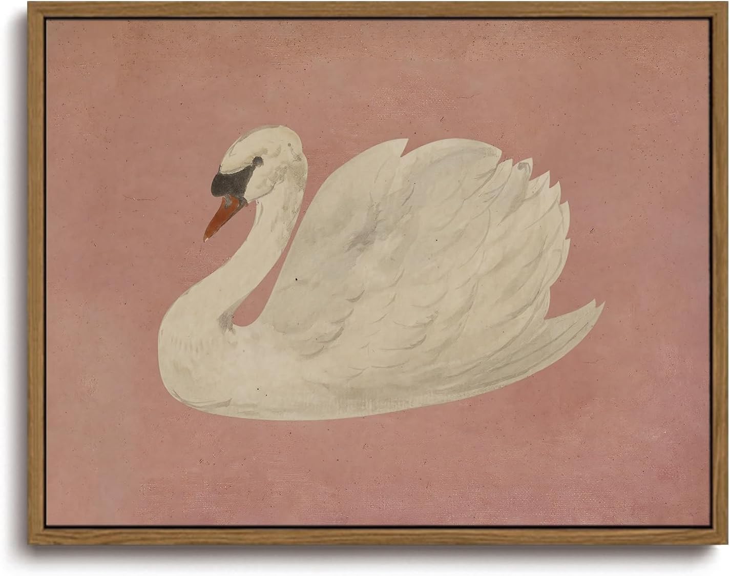 KISSFOX Framed Wall Art Vintage Wall Decor Pink Swan Pictures Retro Animal Canvas Art Rustic Aesthetic Paintings Farmhouse Artwork For Bedroom Living Room Kitchen