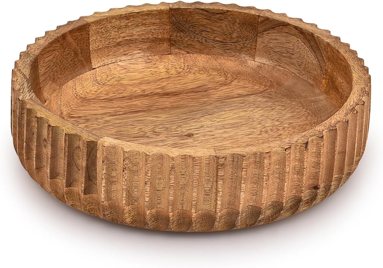 Kimona Fruit Bowls Wooden Fruit Bowl or Candy Bowl, Elevate Your Space With A Unique Bowl Centerpiece (10″ X 10″ X 2.5″)