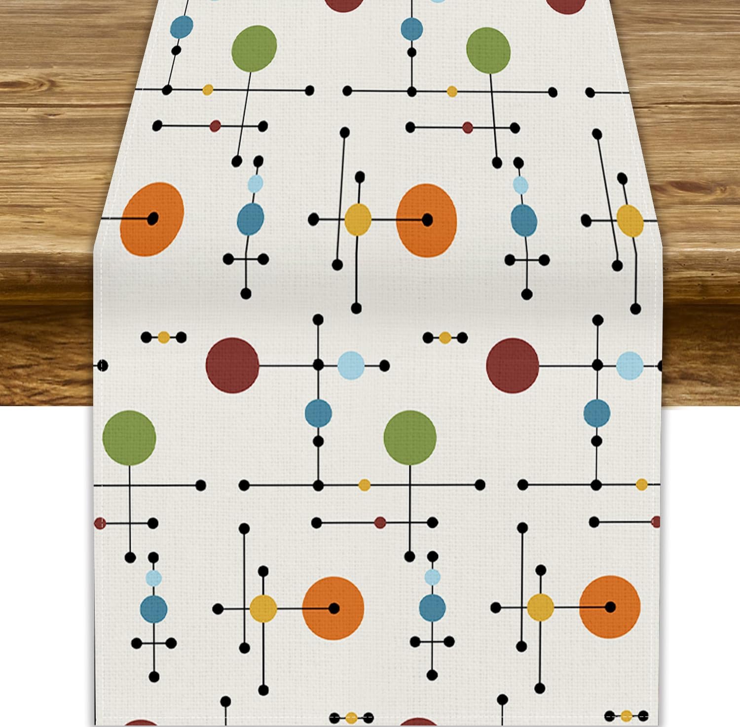Mid Century Geometric Table Runner, Circular Lines Colorful Table Runners for Kitchen Living Room Home Party Decor Table Cover, 13×36 Inch