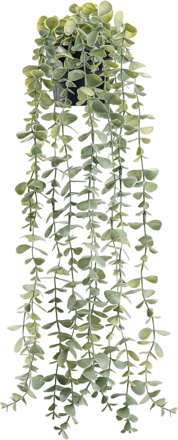 Der Rose Fake Eucalyptus Hanging Plant for Boho Bathroom Wall Art Decor | Vintage cascading greenery adds vertical texture, atificial farmhouse plants brings natural charm to room, shelf decor