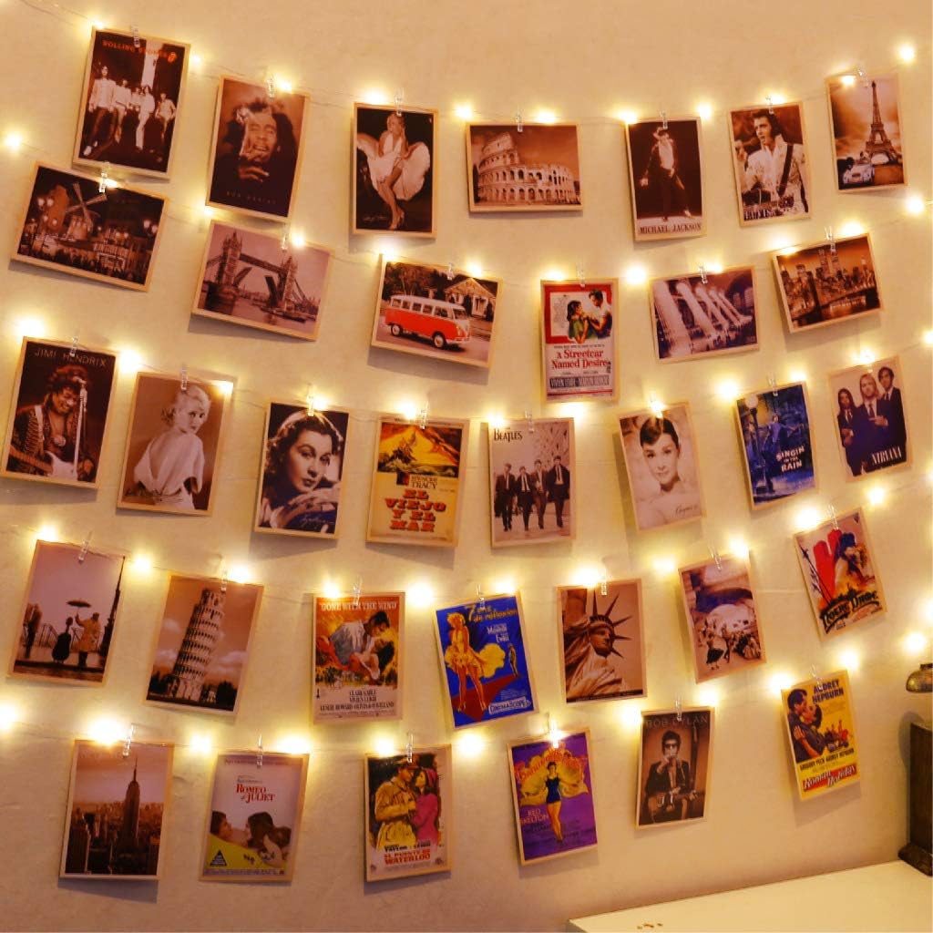 HXWEIYE 120LEDs Photo Clips String Light, 40Ft USB, Remote, 8 Modes & Timer | 52 Clear Clips & 12 Hooks, Waterproof, Fairy Lights for Hanging Picture, Dorm Indoor Bedroom Party Wedding Decor, Warm White